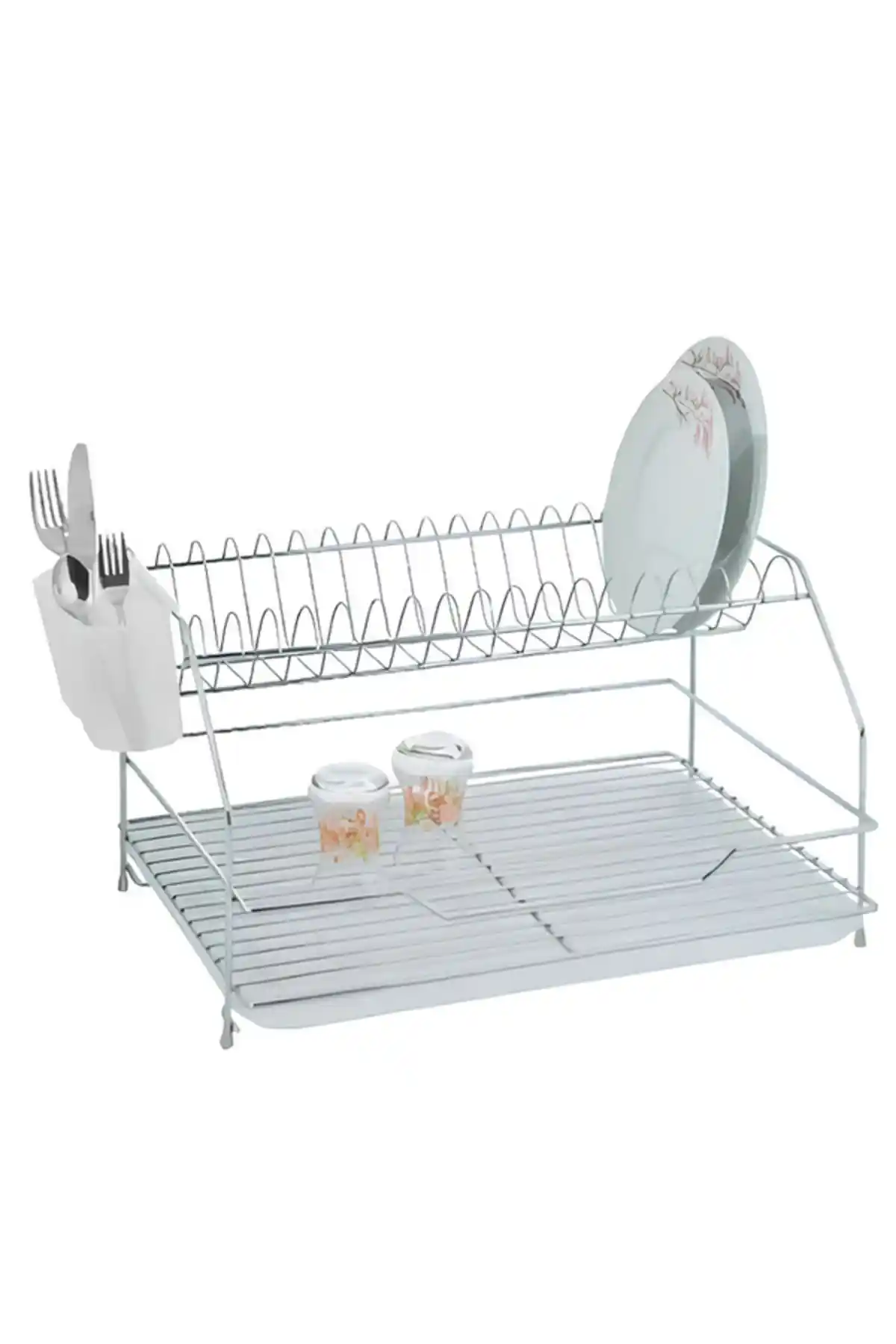 Kiwa Metal 2 Katlı Paslanmaz Krom Bulaşık Sepeti Dayanıklı ve Şık Tasarım