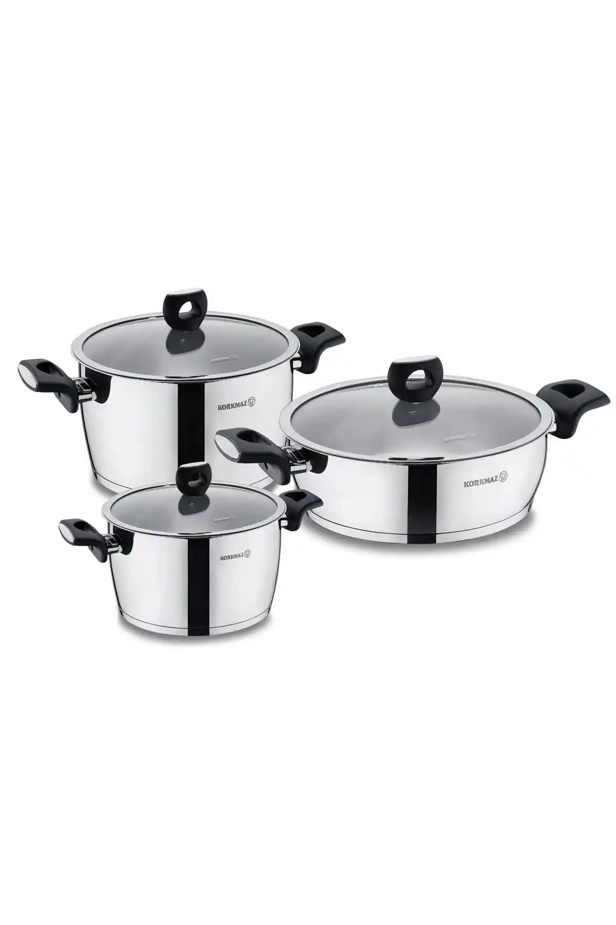 KORKMAZ Nora Jr. 6 Parça Paslanmaz Çelik Tencere Seti Şık ve Fonksiyonel Mutfak Gereçleri