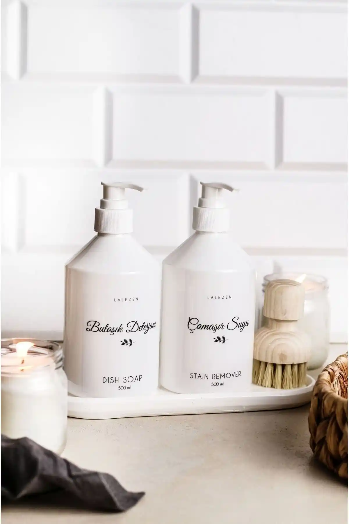 LALEZEN HOME Beyaz Uzun Standlı Fırçalı Temizlik Şişesi Ev ve İşletme Kullanımı