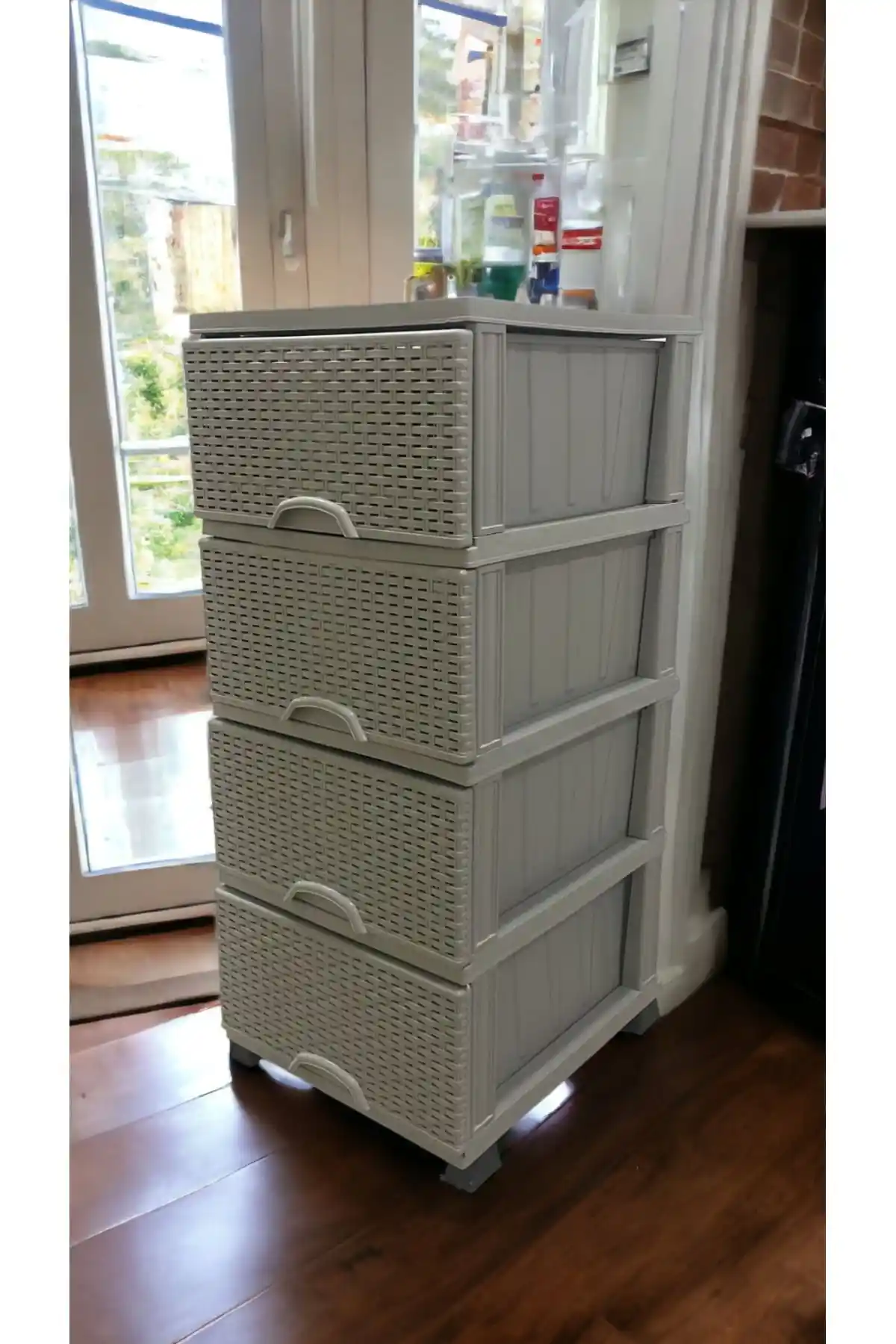 LarinHome Büyük Boy Plastik Çekmeceli 4 Katlı Sebzelik Modern Mutfak Düzeni İçin