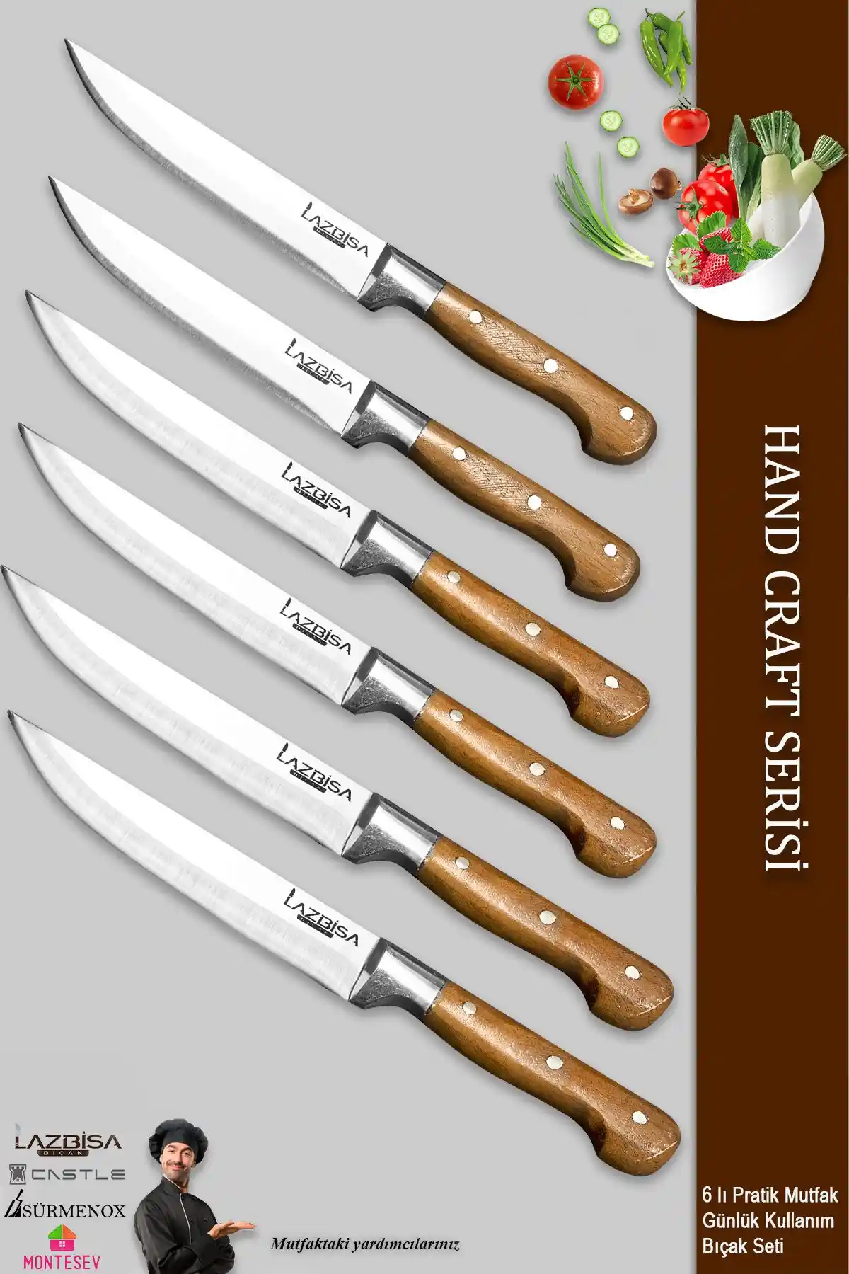 LAZBİSA Hand Craft 6'lı Bıçak Seti: Dayanıklı ve Keskin Mutfak Aletleri