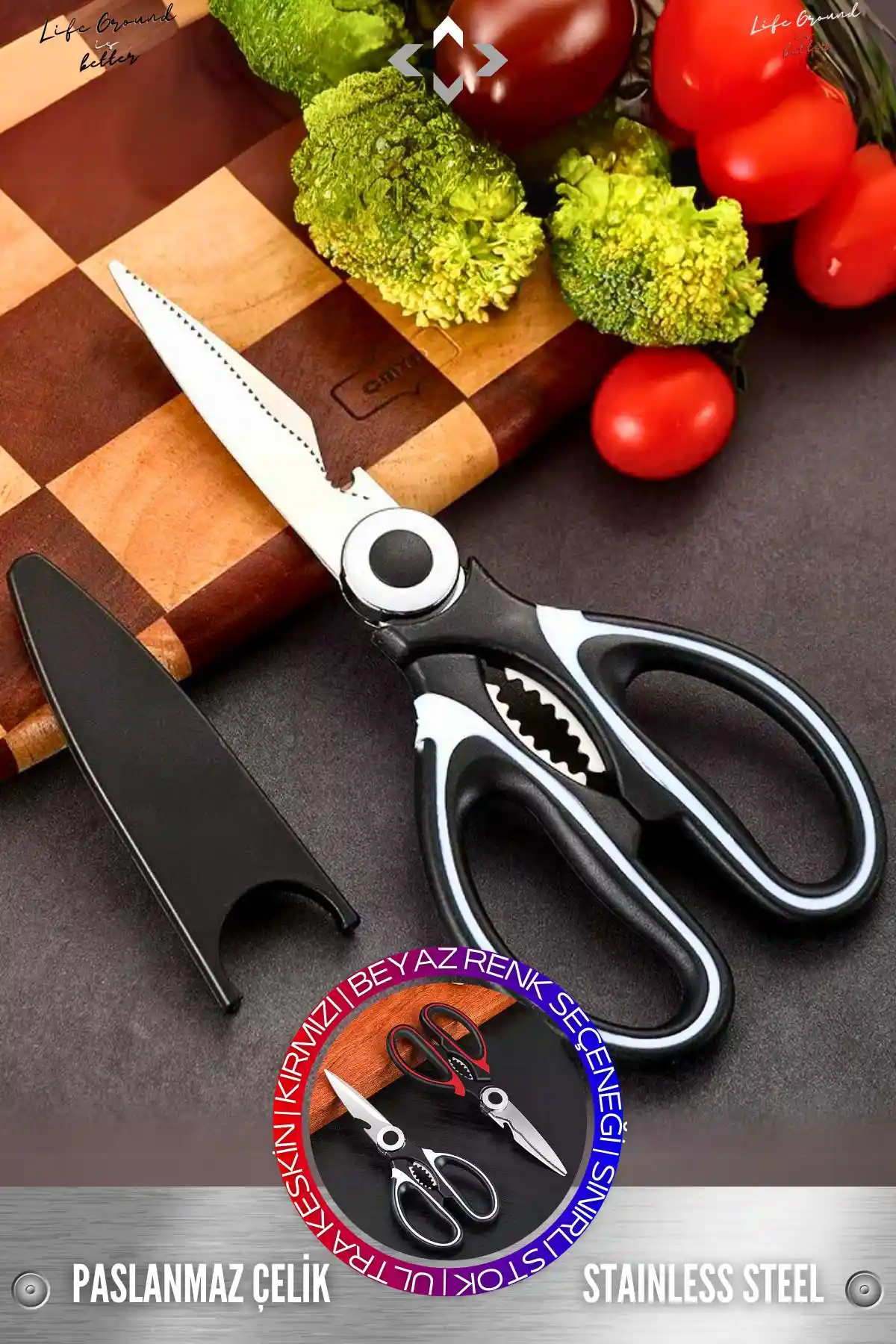 LİGROUND Paslanmaz Çelik Ultra Keskin Çok Amaçlı Mutfak Makası - Güçlü, Güvenli ve Ergonomik Tasarım