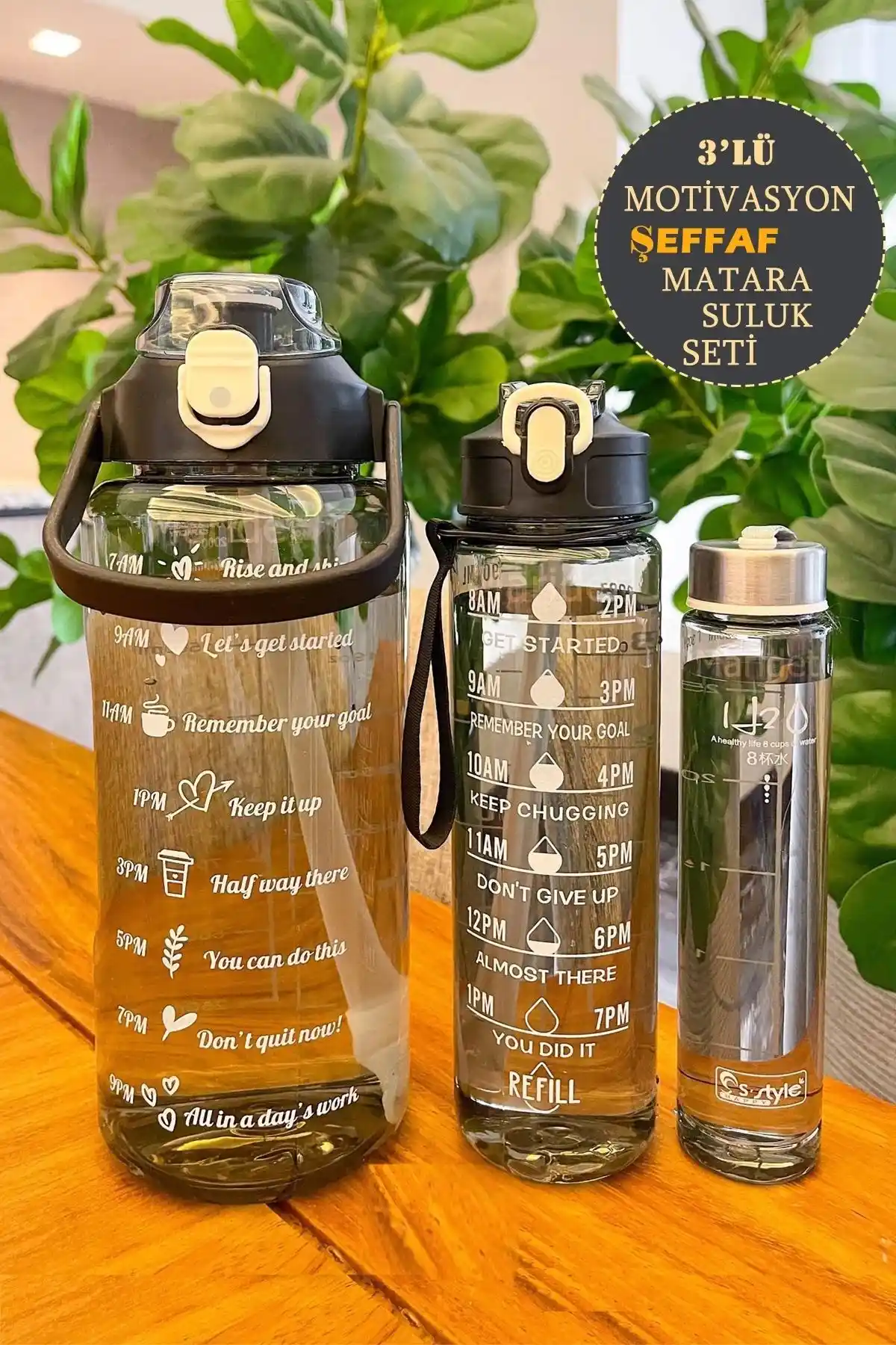 Maridet 3'lü Şeffaf Motivasyonel Su Matarası Seti: Pratik ve Estetik Tasarım