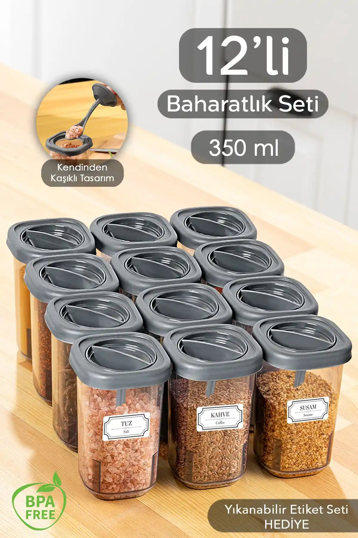 Meleni Home 12 Adet Etiketli Baharatlık Seti ile Mutfakta Şıklık ve Düzen Sağlama