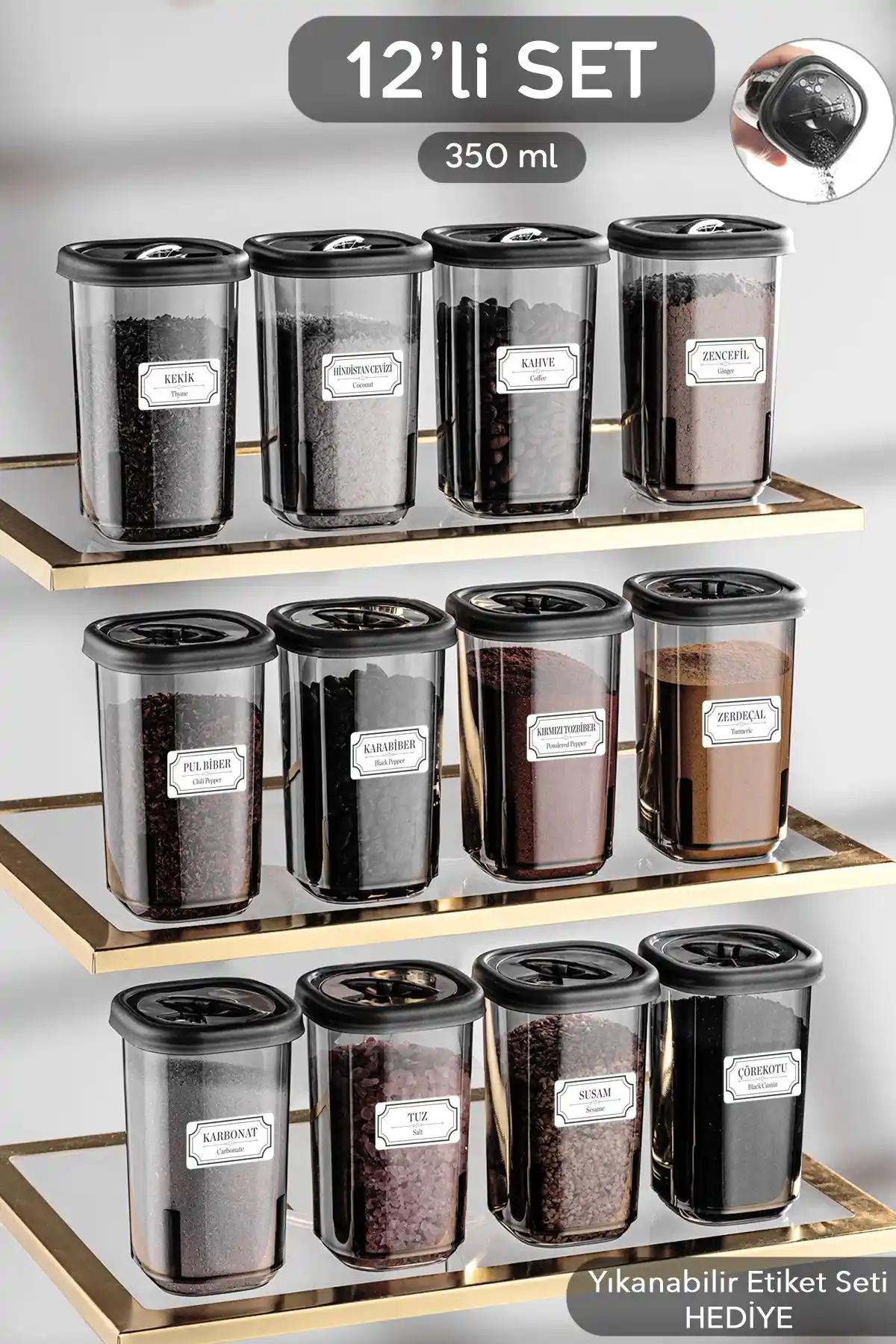 Meleni Home 12'li Baharatlık Seti: Pratik ve Şık Mutfak Düzeni Çözümü
