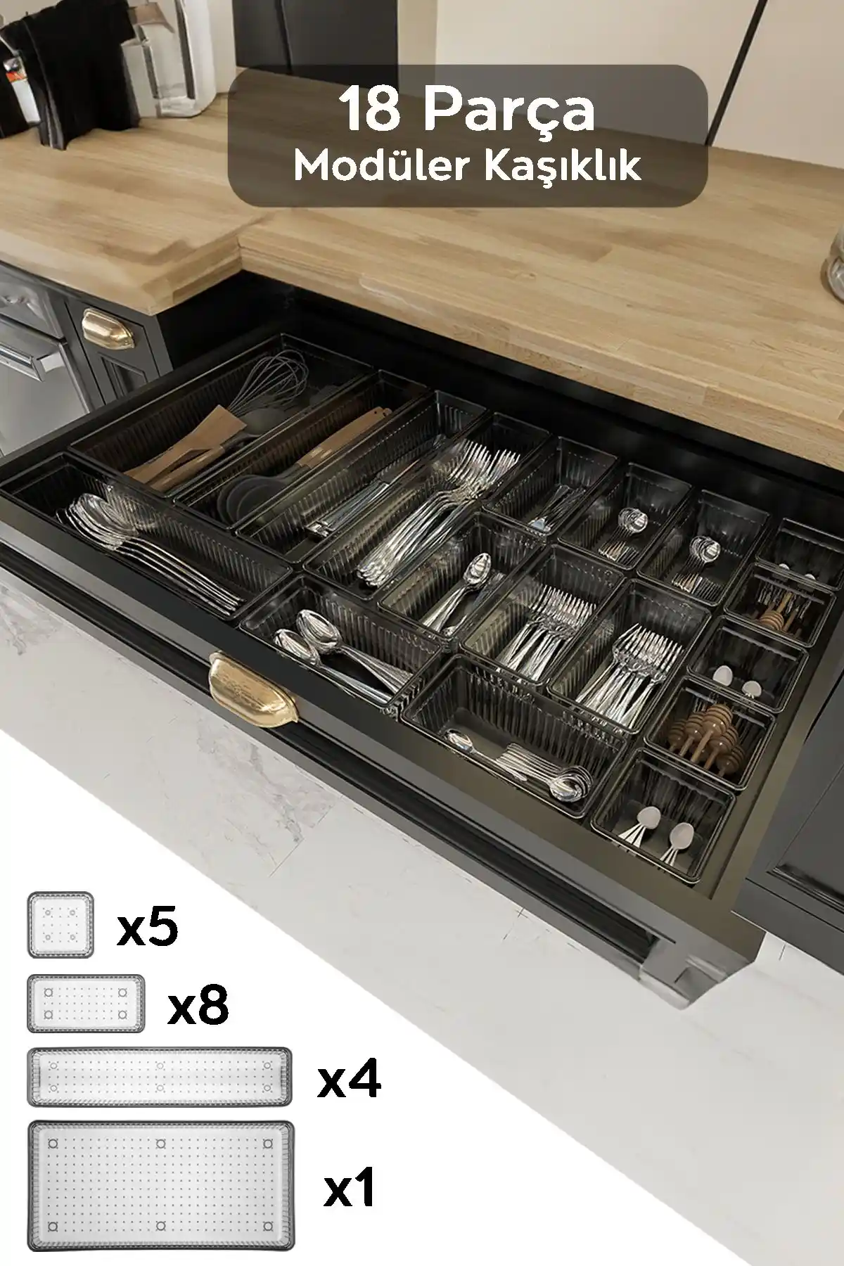 Meleni Home 18'li Modüler Çekmeceli Düzenleyici Gri Mutfağınız İçin Pratik Çözüm