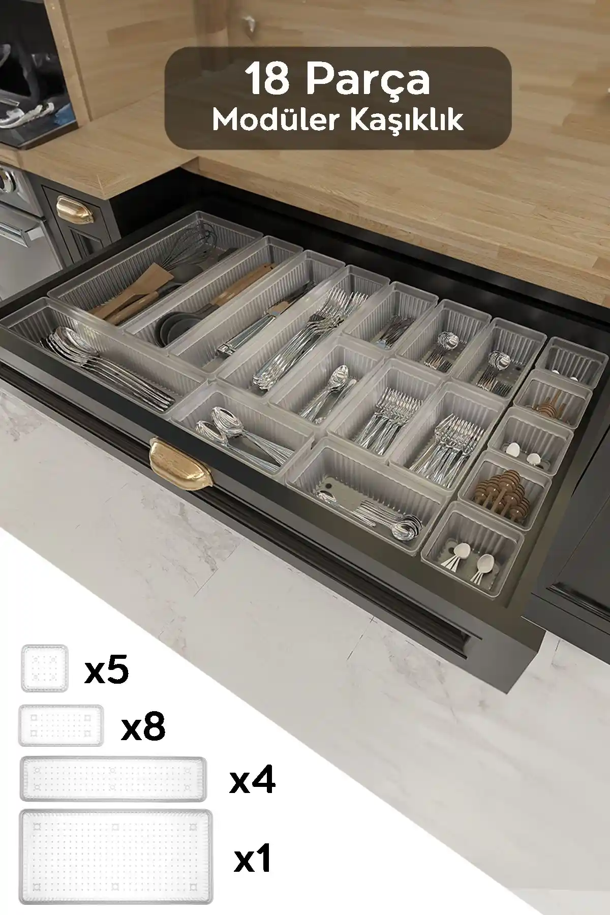 Meleni Home 18'li Modüler Mutfak Organizer Seti Şık ve Pratik Çözüm