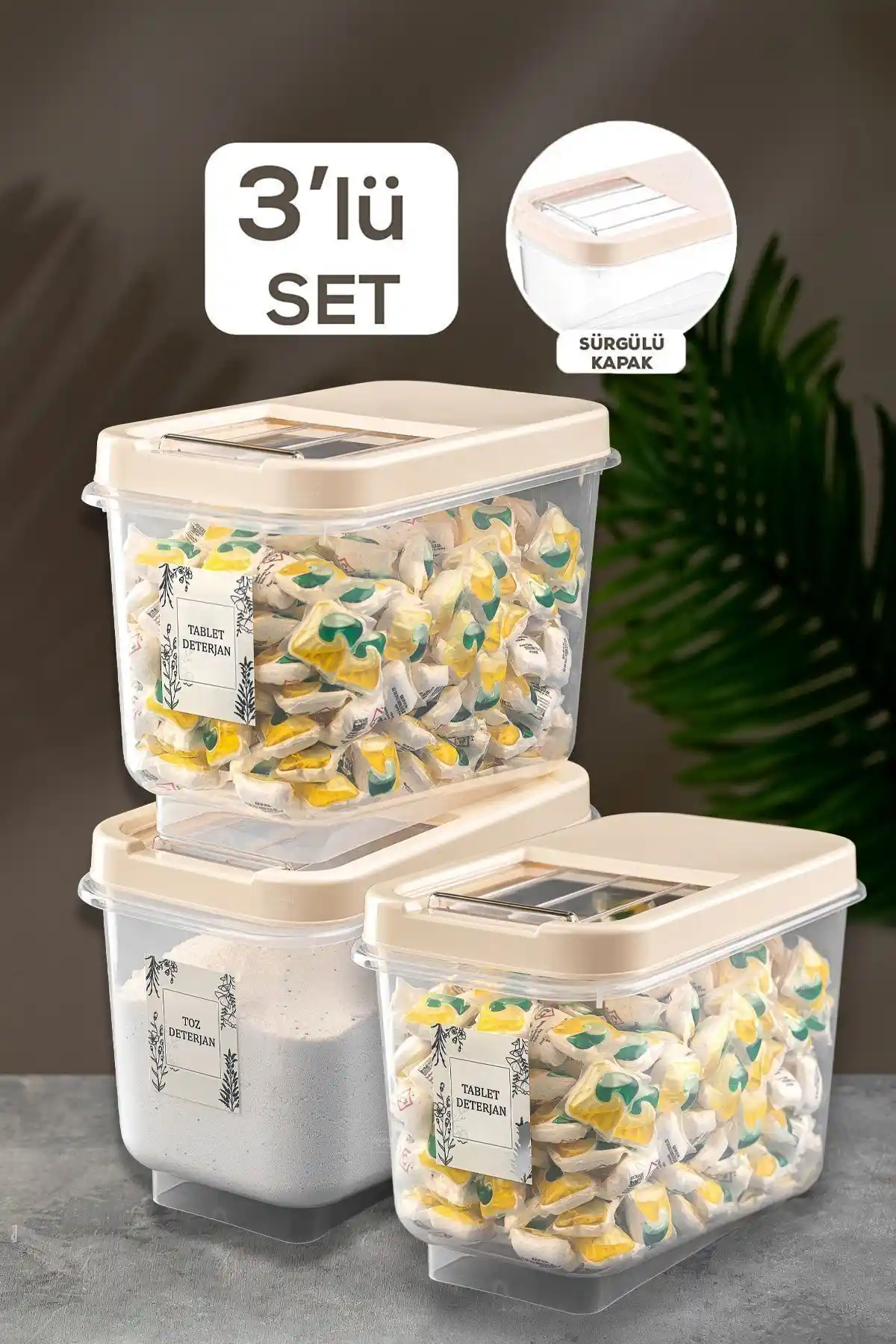 Meleni Home 3'lü Kayar Kapaklı 10 Lt Tablet Deterjan Saklama Kutusu İle Mutfak Düzeninizi Geliştirin