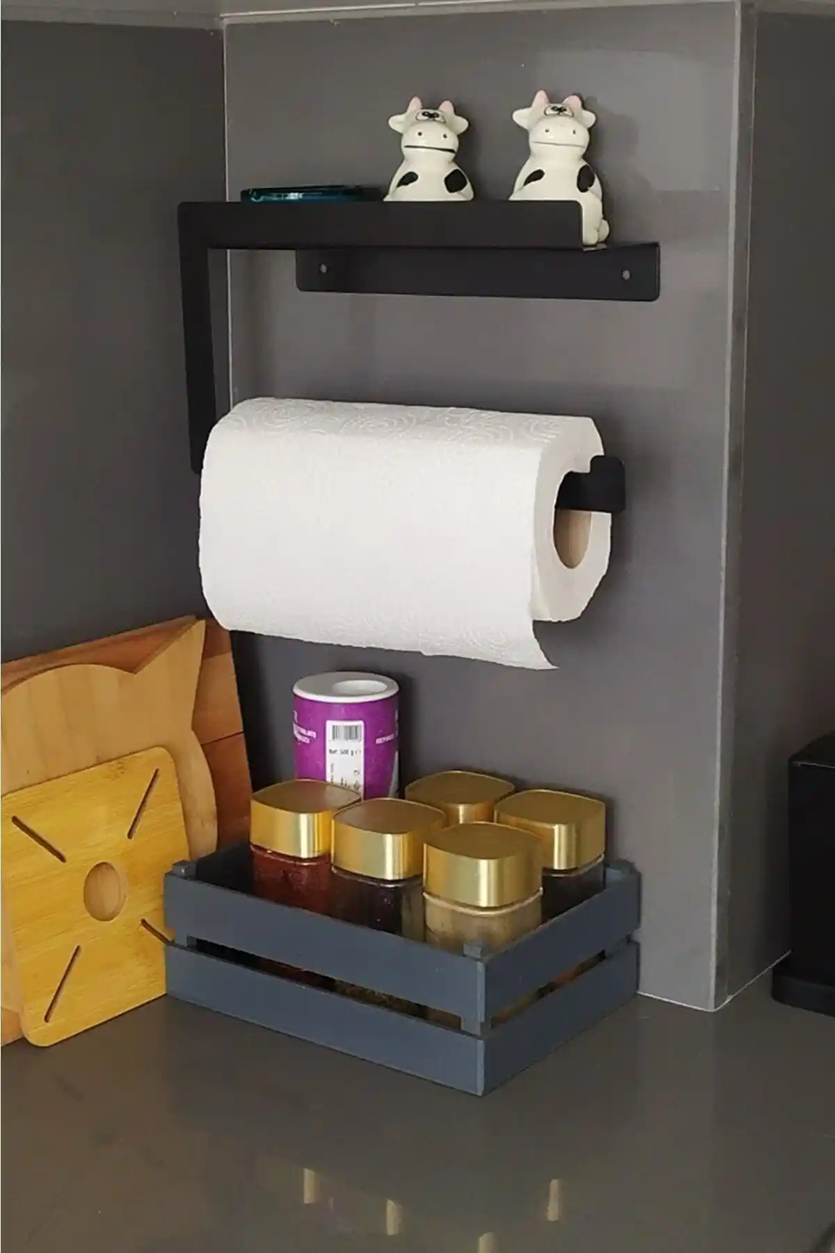 Modern Siyah Rulo Kağıt Havluluk Peçetelik Pratik ve Şık Tasarım