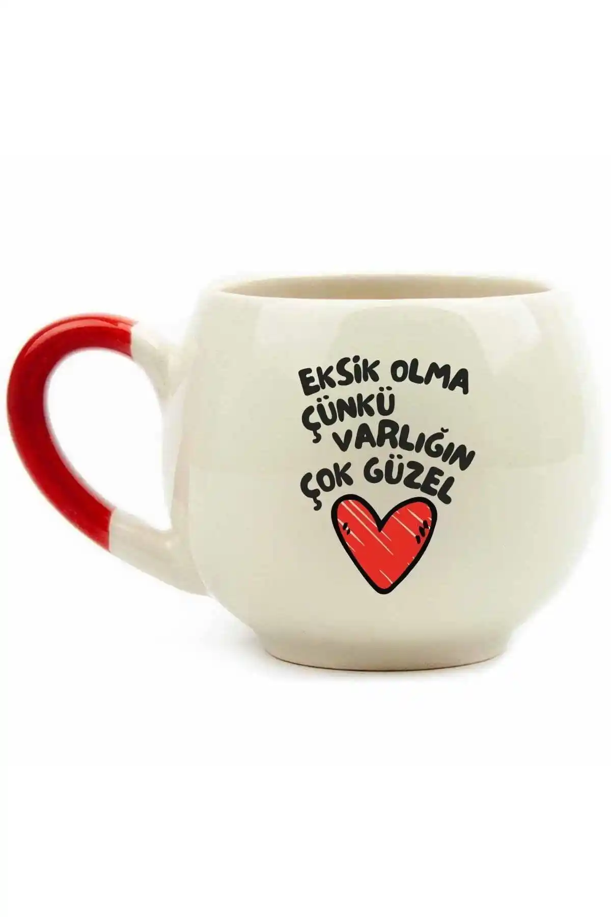 Modern ve Şık Seramik Kupa Palto Tasarım Krem Parlak Balon Kupa 300 ml