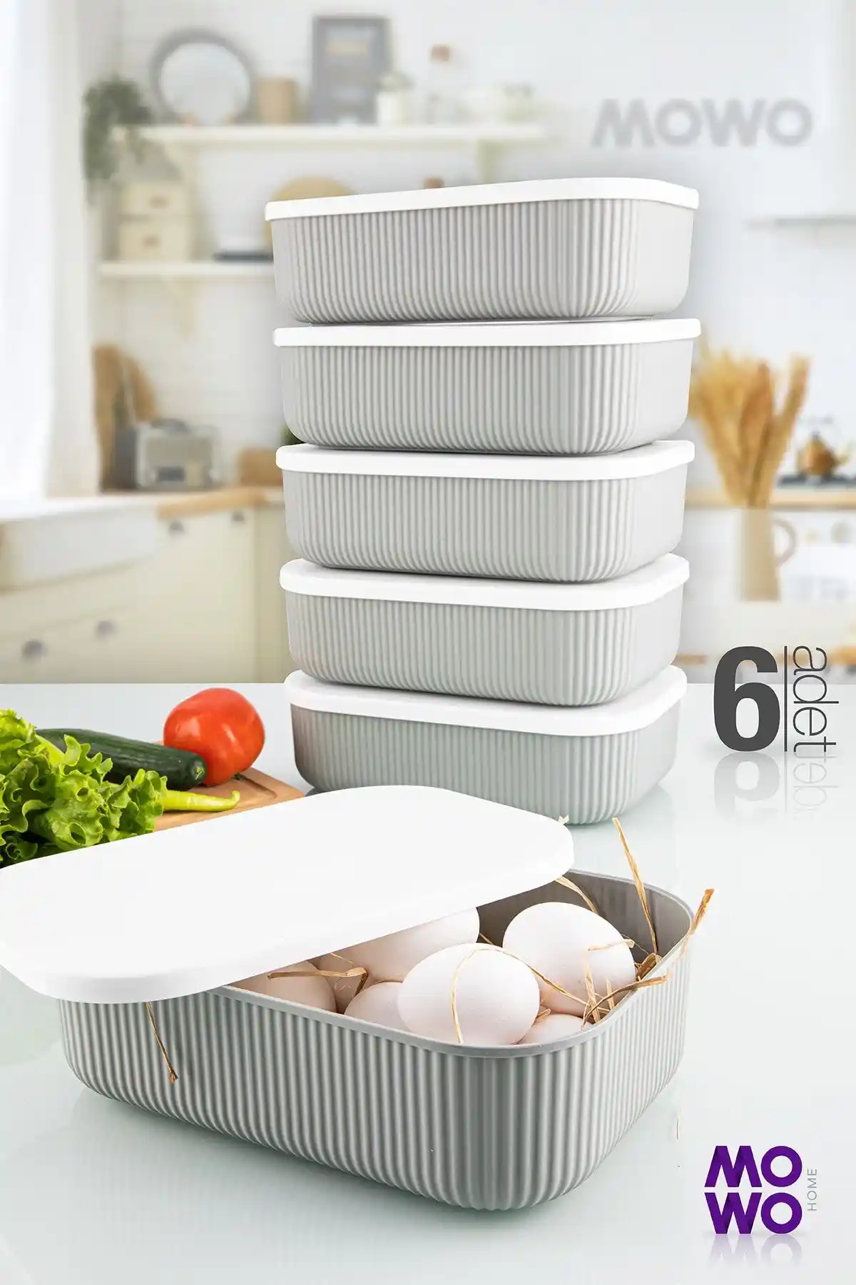 Mowo Home Trove 6'lı Gri Saklama Kabı Seti Modern ve Dayanıklı mutfak Organizasyonu