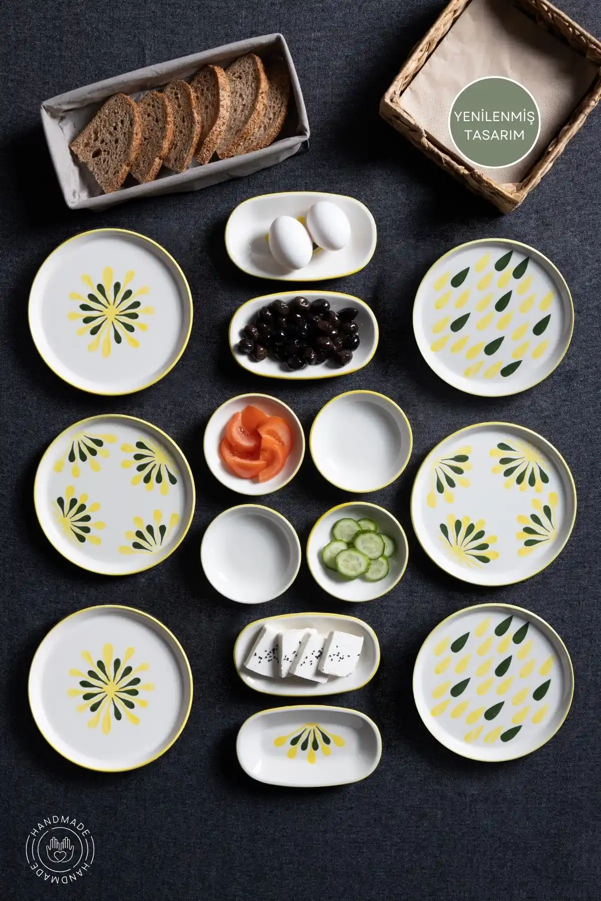 Nandy Home 14 Parça 6 Kişilik El İşçiliği Yeşil Nokta Kahvaltı Takımı