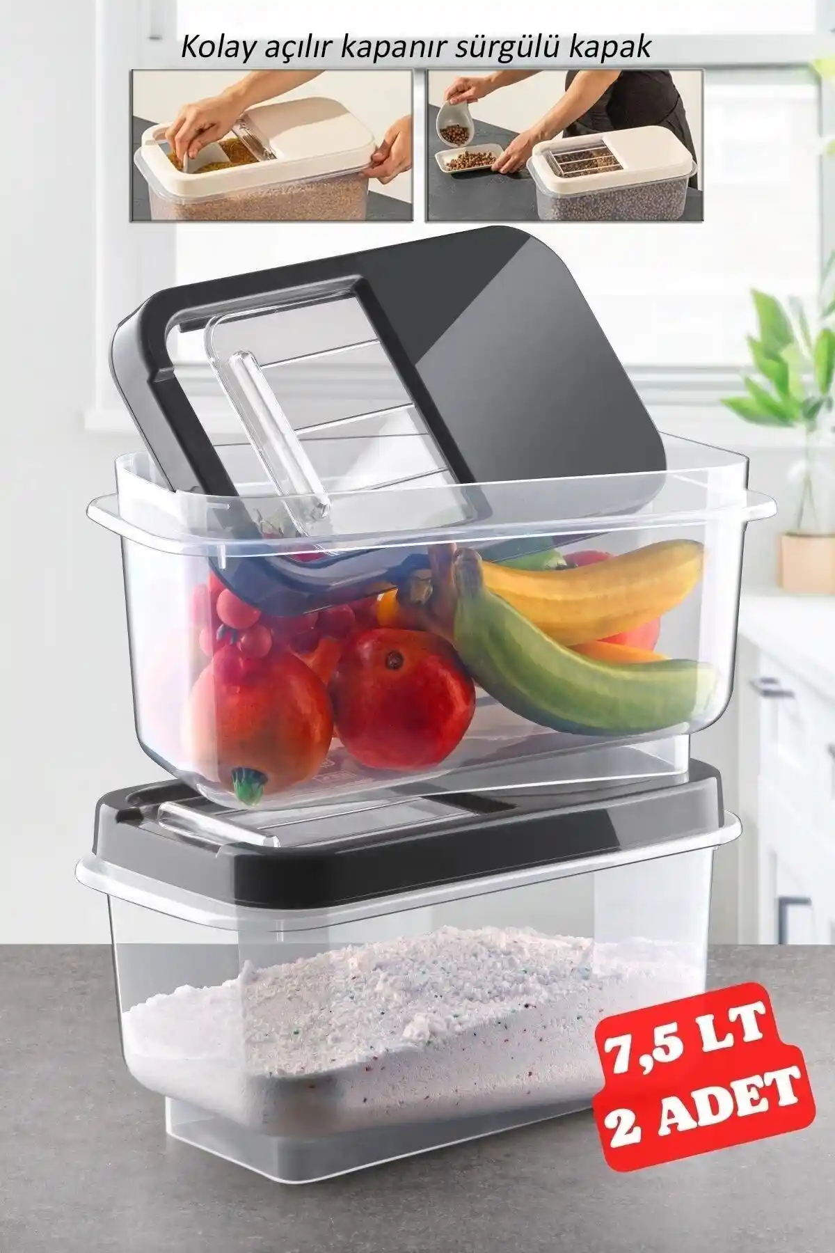 Nandy Home 2 Adet 7,5 Lt Saklama Kabı Seti Gıda Güvenliği ve Pratiklik İçin Uygun