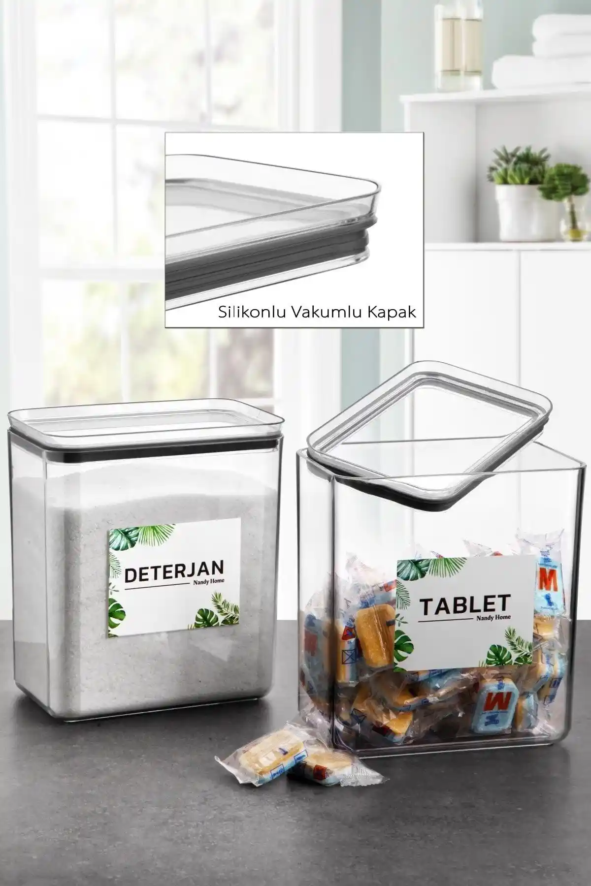 Nandy Home Dikdörtgen Vakum Kapaklı Saklama Kutuları 2'li Set Modern ve Dayanıklı Tasarım