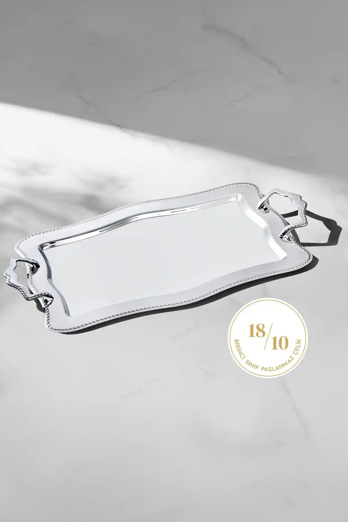 Nehir Zincir Sade Çelik Çay Tepsisi Modern ve Dayanıklı Tasarım Özellikleri