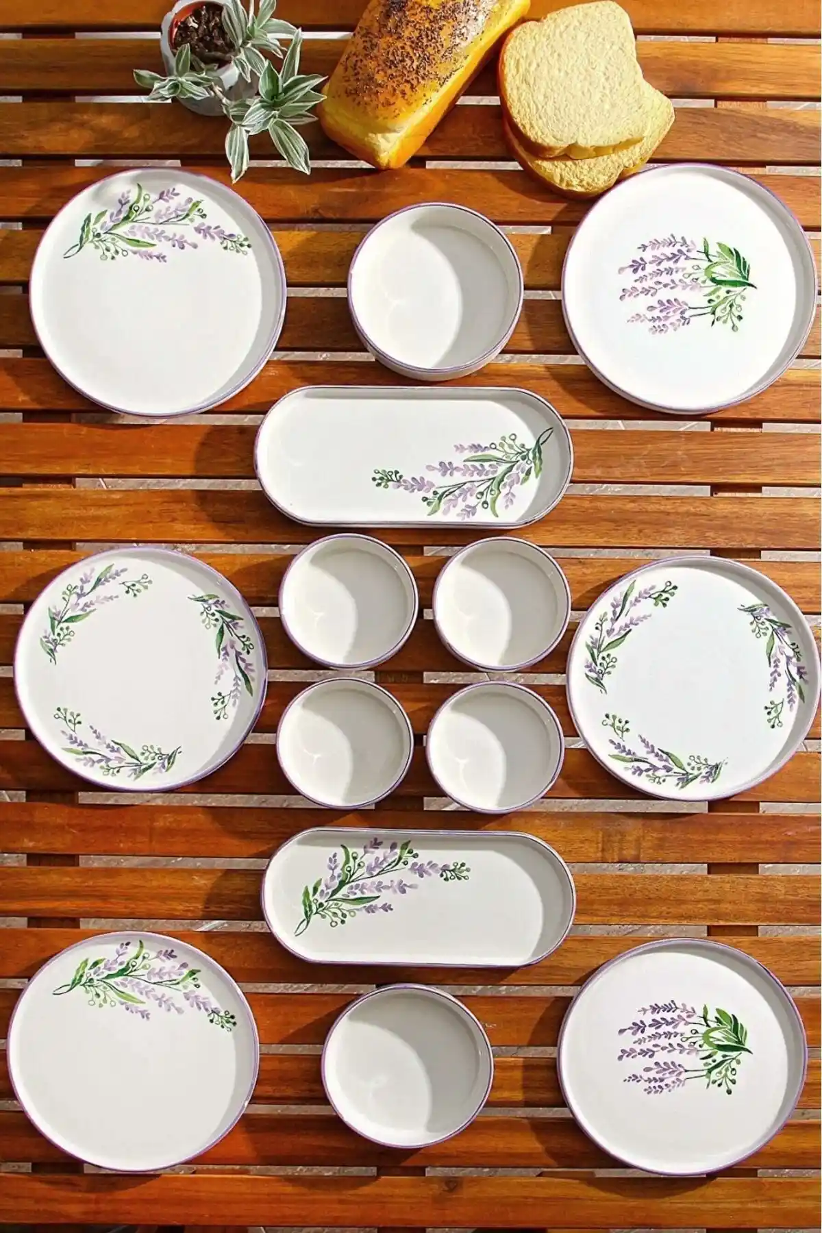 Ness Home 14 Parça 6 Kişilik Stackable Lavantalı Kahvaltı Takımı Modern ve Dayanıklı Tasarım