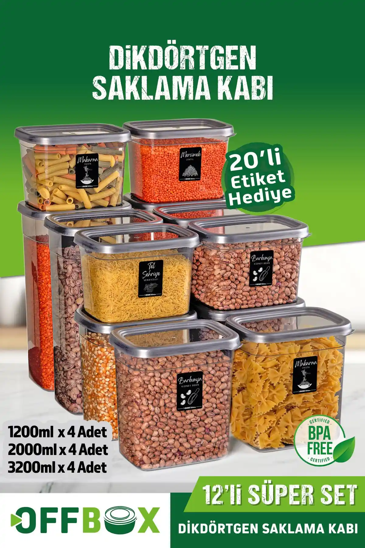 OFFBOX 12'li Gıda Saklama Kabı Seti Dayanıklı ve Pratik Mutfak Çözümü