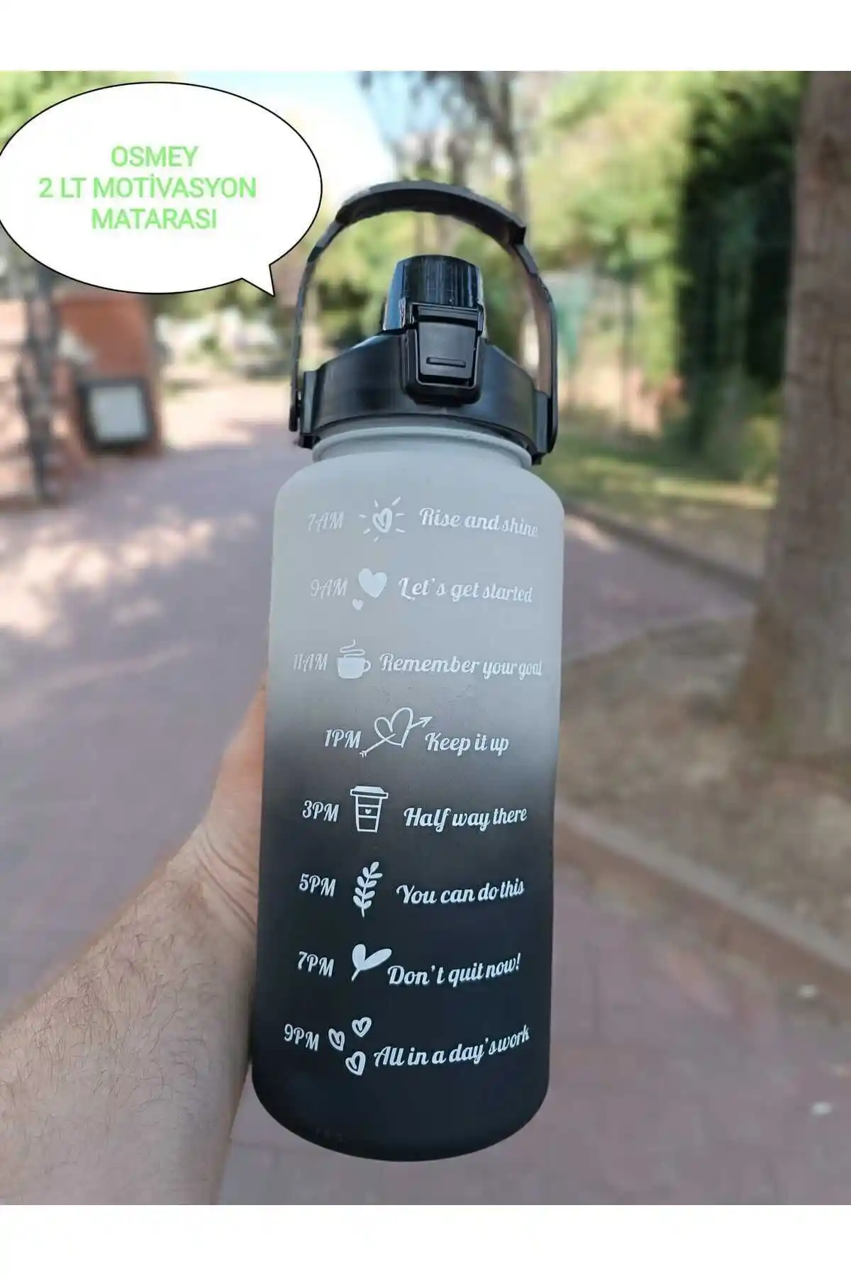 OSMEY Motivasyon Matara 2000 ml Sağlam ve Şık Tasarımıyla Günlük Kullanım İçin Idealdir