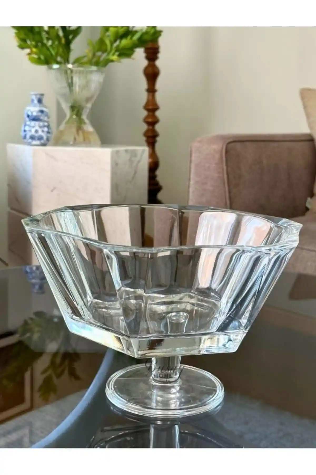 Paşabahçe Nude Reflection Serisi Kristal Cam Ayaklı Servis Kasesi 25.6 cm genişlikte