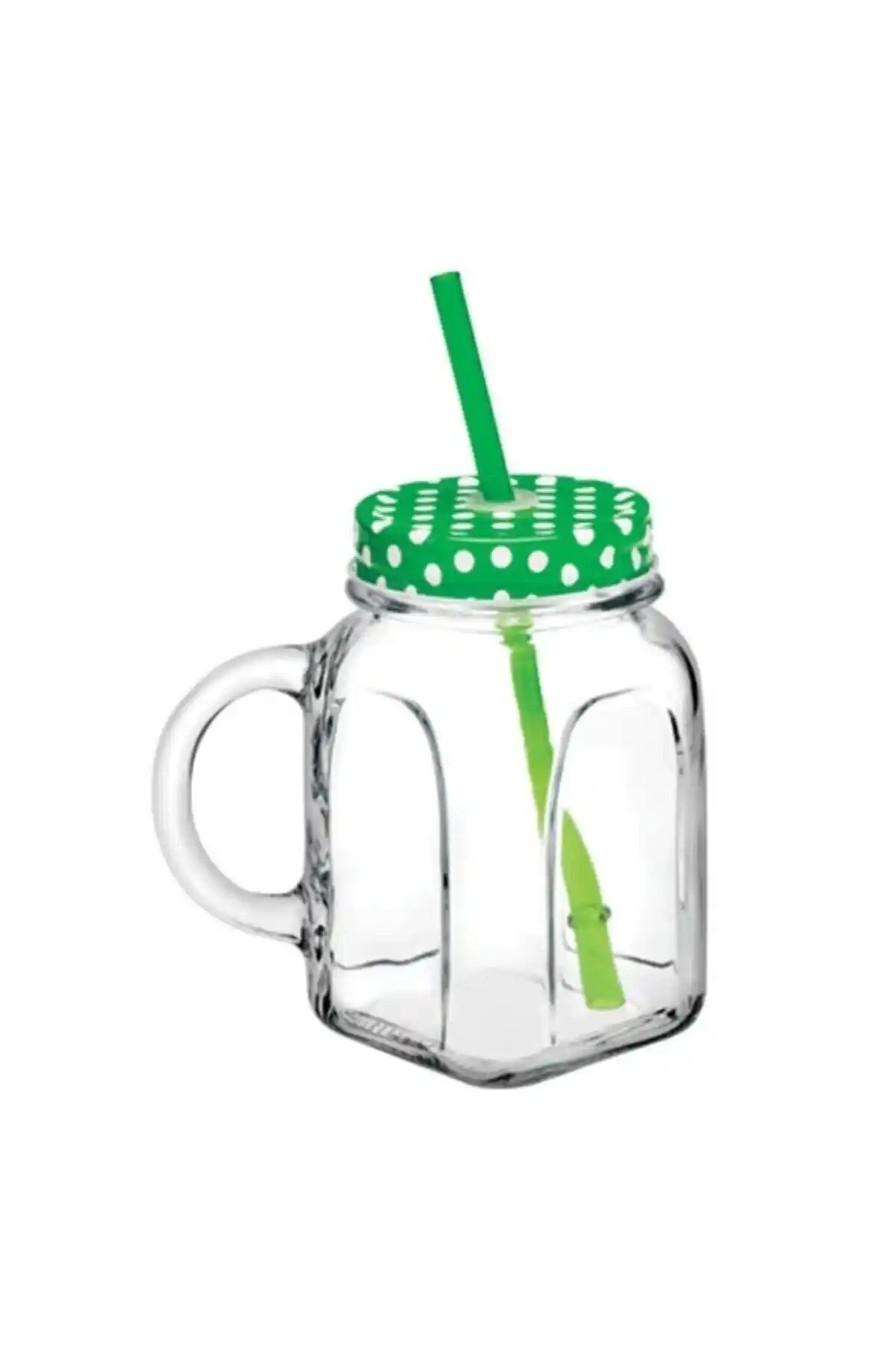 Paşabahçe Pipetli Kavanoz Bardak Kulplu 400ml dayanıklı cam içecek bardağı