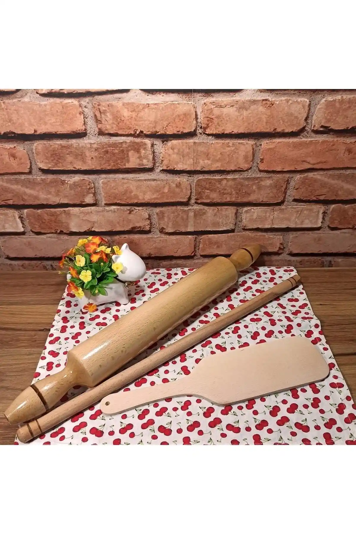 Pembe Lotus 50 Cm Oklava ve Çok Amaçlı Çevirme Spatula Seti ile Mutfakta Pratiklik Sağlayın