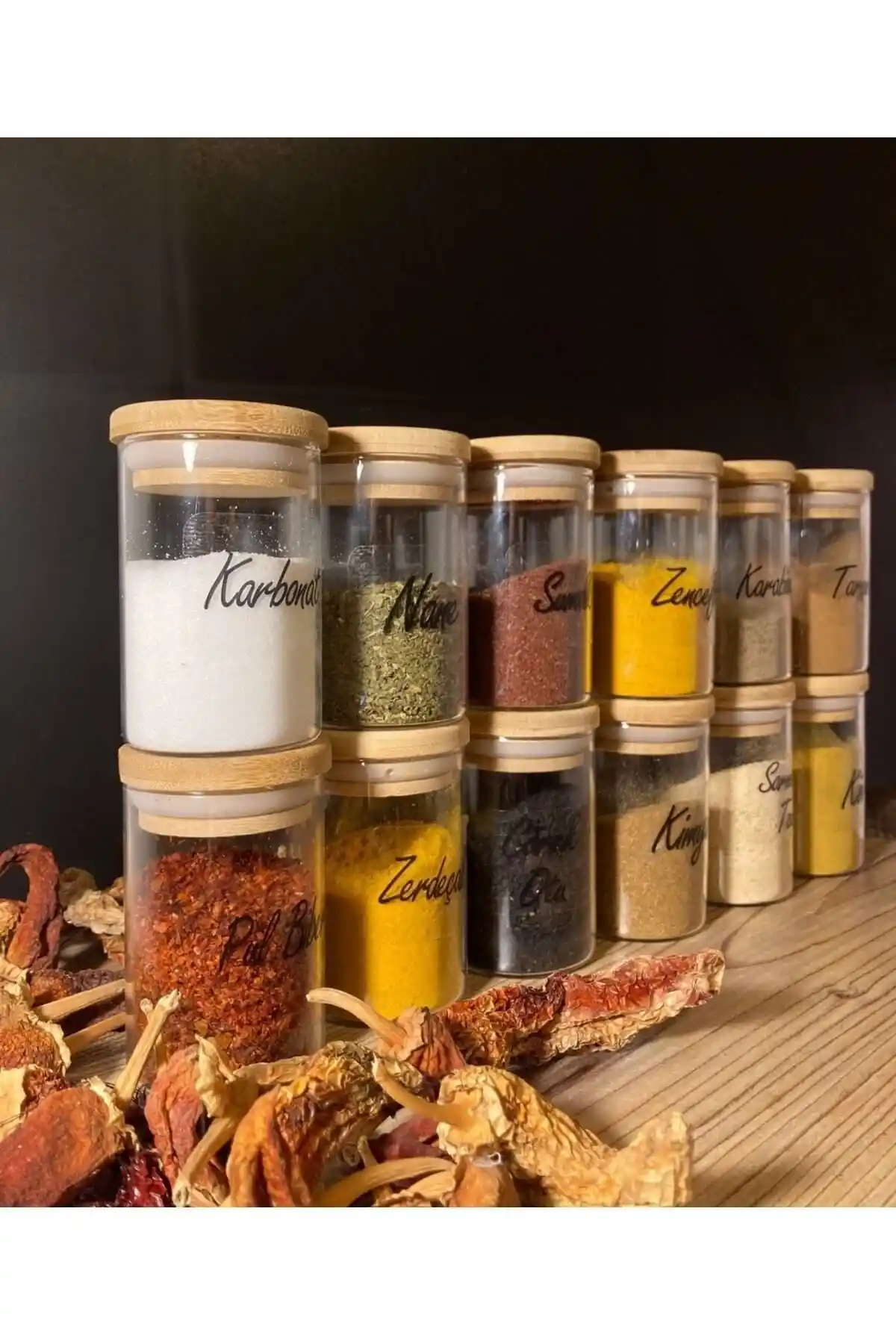 Pembelia Life 12'li Bambu Vakumlu Cam Baharatlık Seti ile Mutfakta Pratik ve Estetik Çözüm