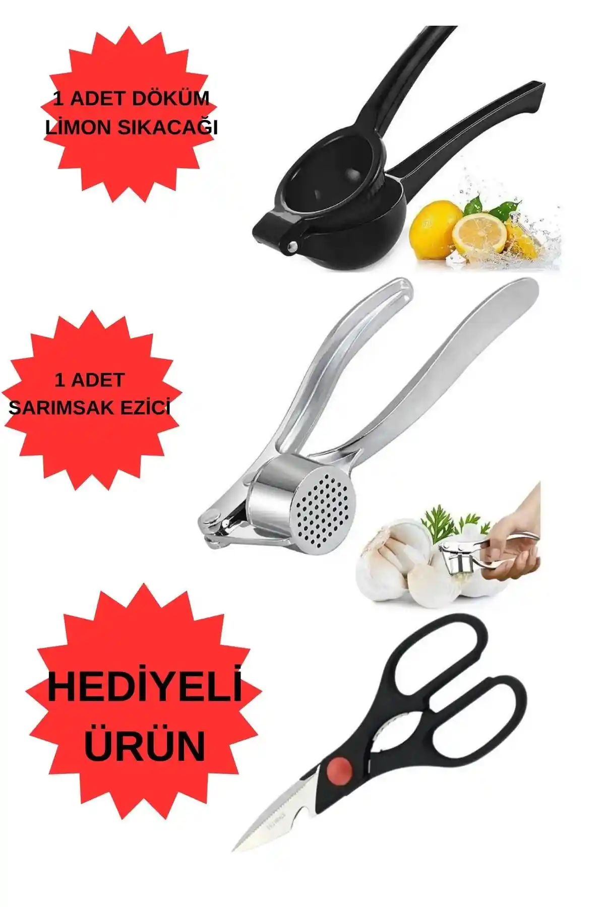 Pink Cat Kitchen Makas ve Sarımsak Ezici Seti: Dayanıklı ve Pratik Mutfak Araçları