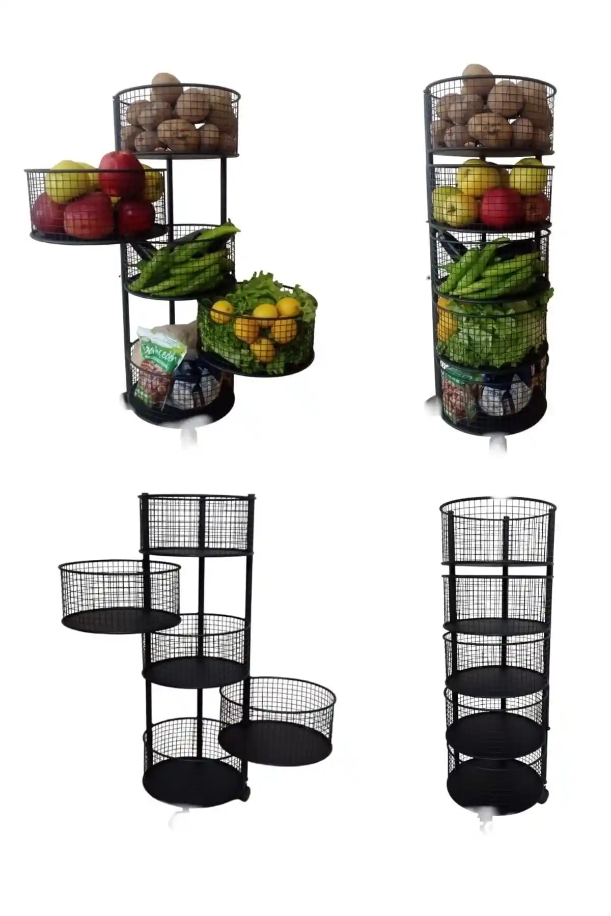 Piramit Dekor 5 Katlı Metal Sebzelik ile Modern ve Organize Saklama Çözümü