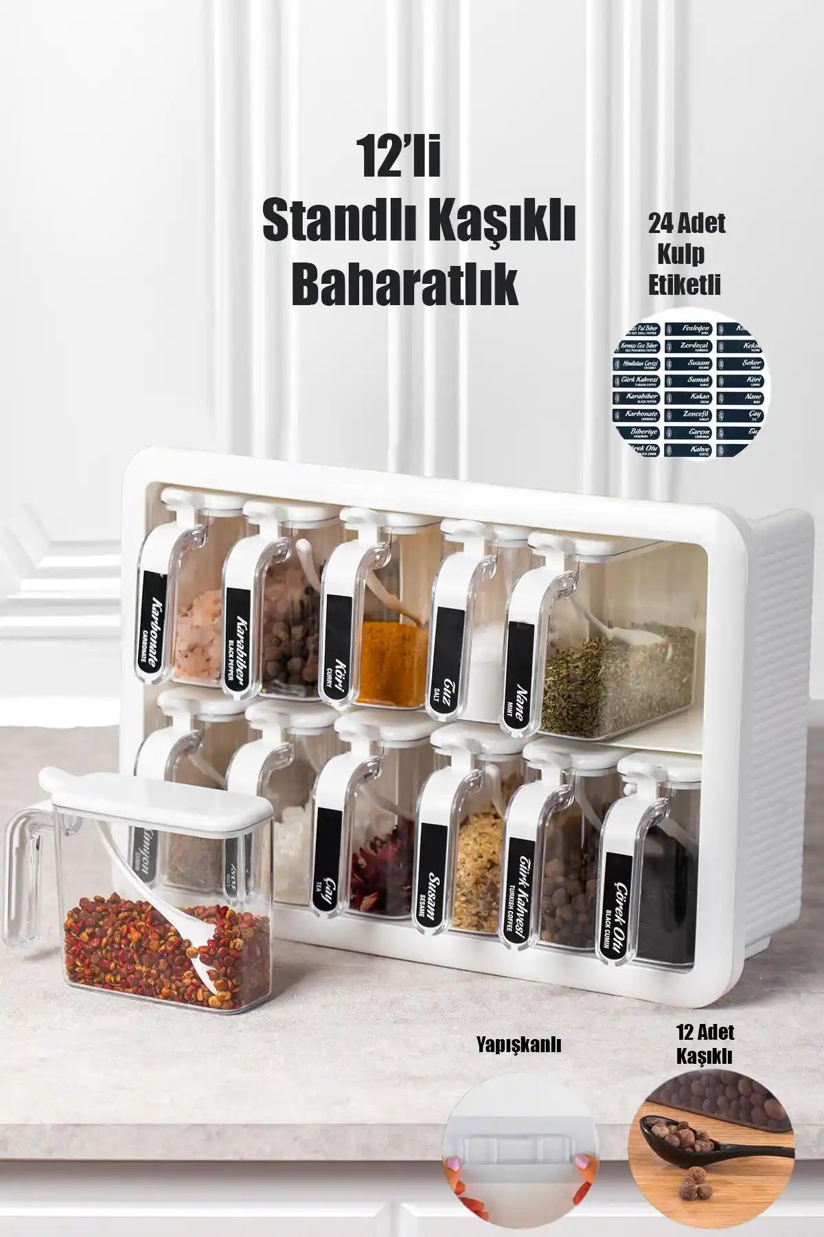 Porsima 2025 12'li Kendinden Yapışkanlı Baharatlık Seti Modern ve Pratik Tasarım