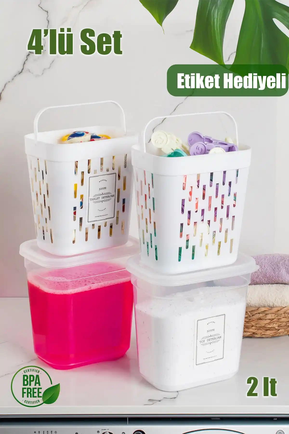 Porsima 2053 Çok Amaçlı Sıvı Toz Tablet Deterjan Saklama ve Mandallık Seti