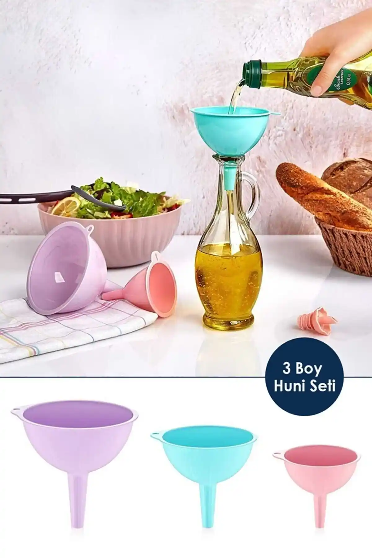 Pratik 3 Boy Huni Seti ile Sıvı Aktarımı ve Mutfak İşlerinizi Kolaylaştırın