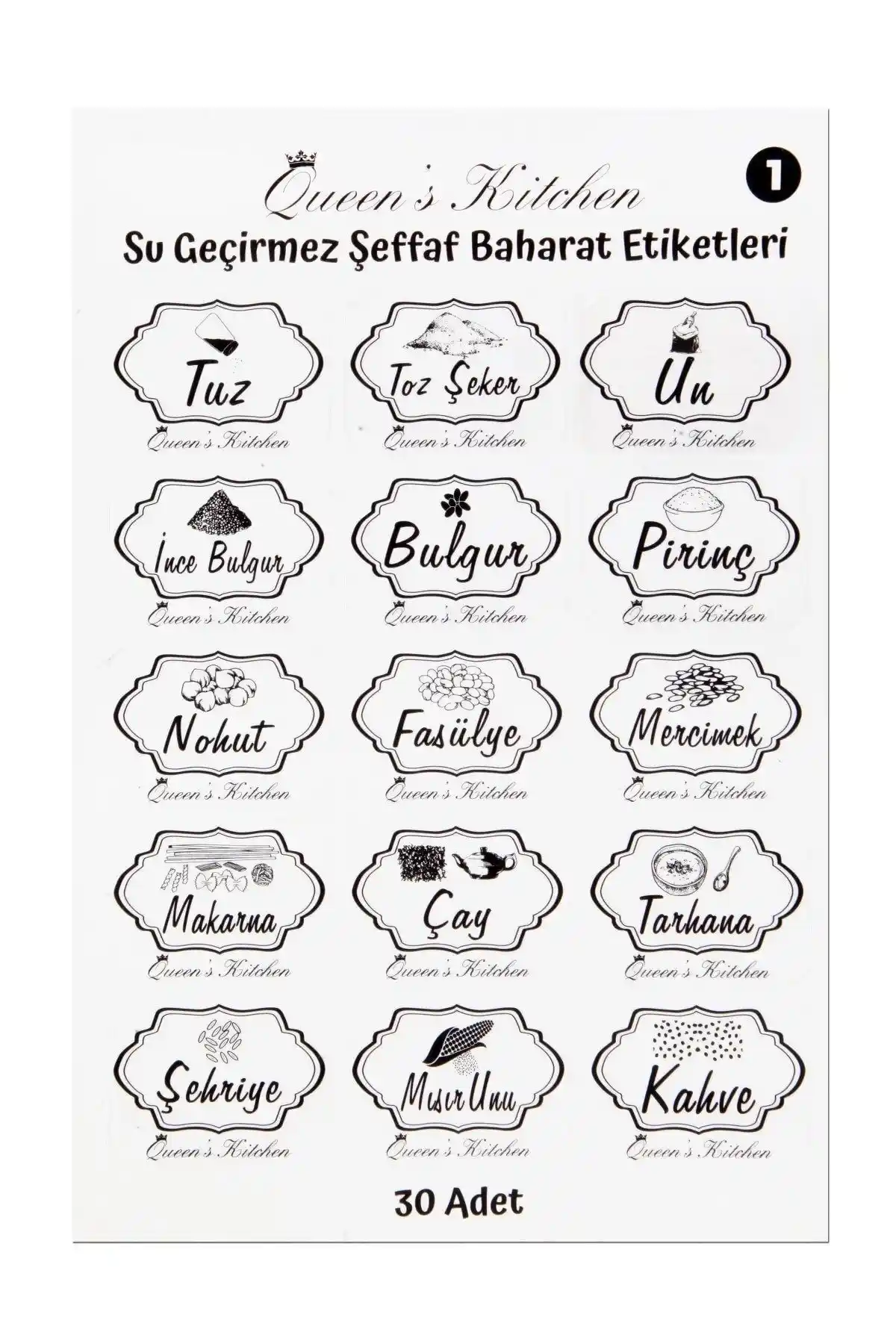 Queen's Kitchen Su Geçirmez Yıkanabilir Saklama Etiketi Seti 30 Adet Pratik ve Dayanıklı Çözüm