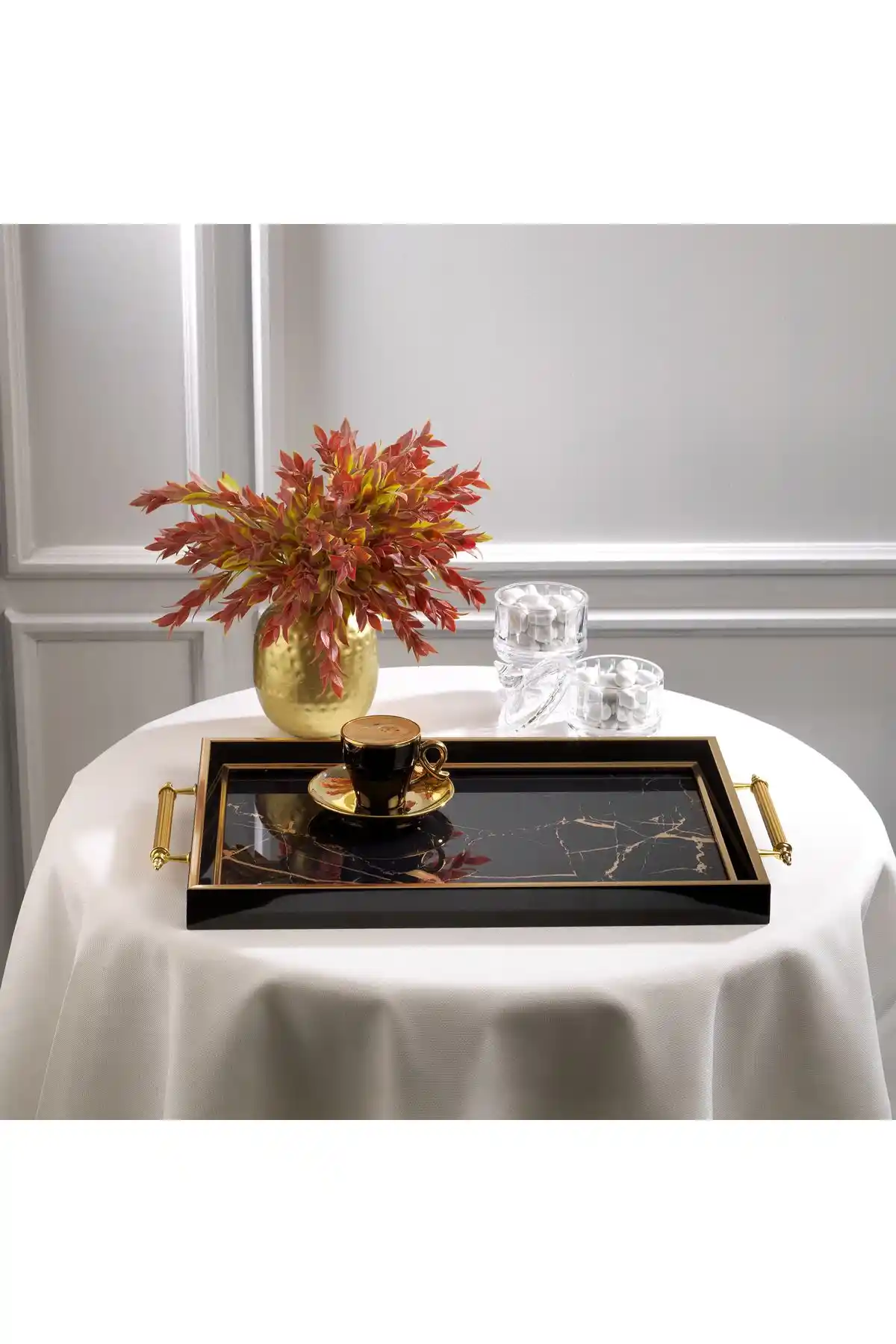 Schafer Kunst Tepsi 1 Parça Altın ve Siyah Modern Mutfak Dekorasyonu İçin