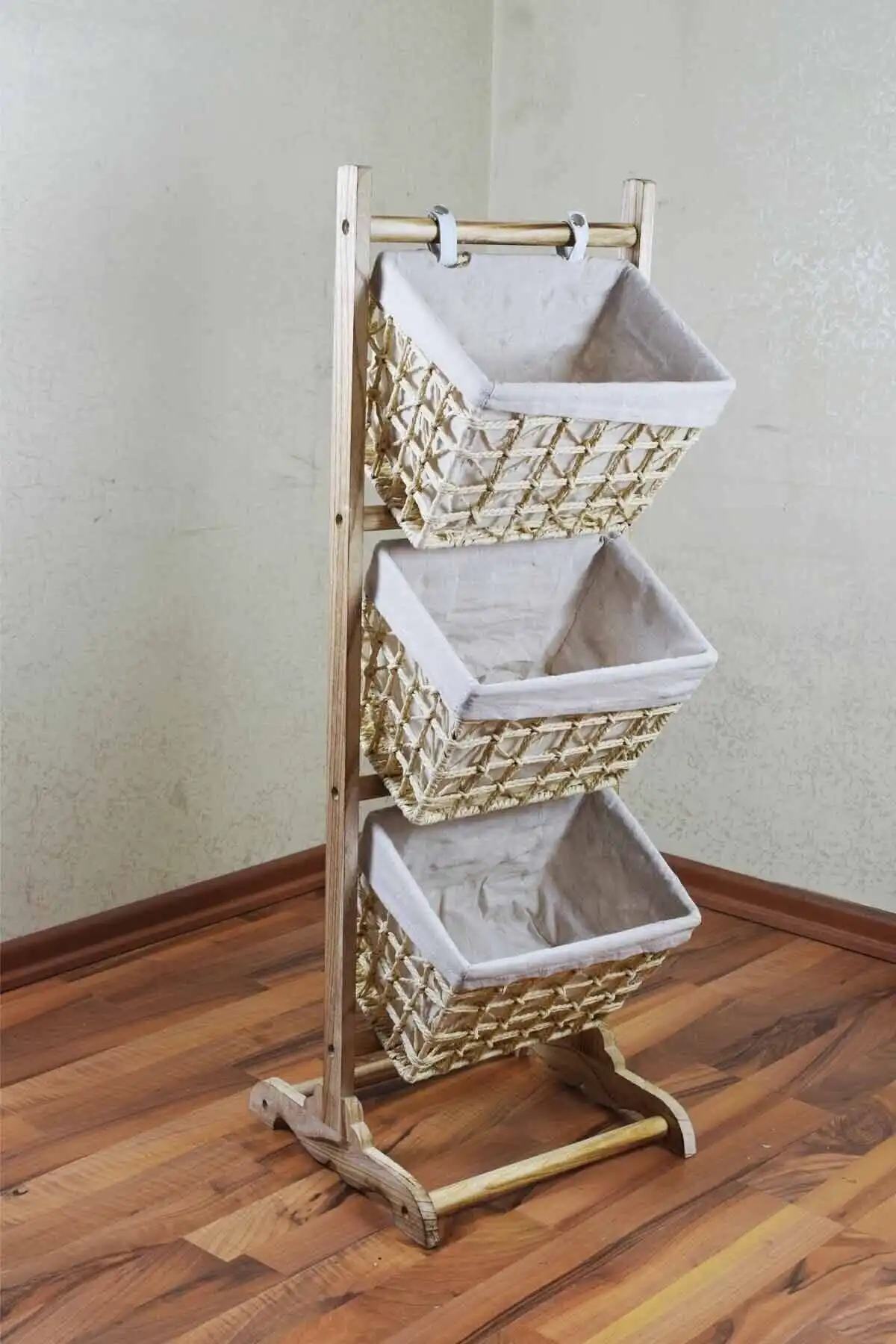 SepetçiBaba 3 Katlı Ahşap Meyvelik Bej Modern ve Dayanıklı Tasarım