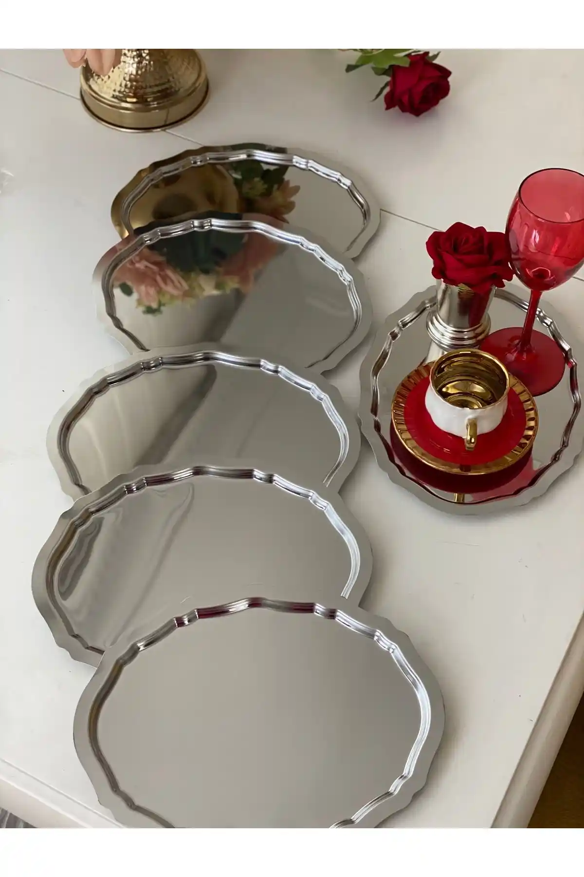 Seva Çelik 20x25 cm Oval Dalgalı Model Paslanmaz Çelik Servis Tepsisi