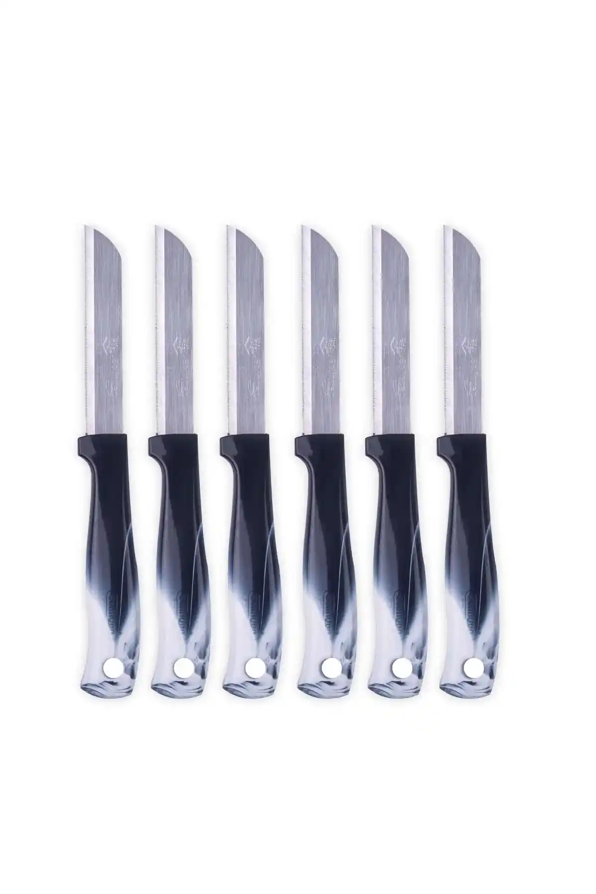 Soligen 6'lı Siyah Ebruli Tırtıklı Meyve ve Sebze Bıçağı Seti Modern Mutfaklar İçin