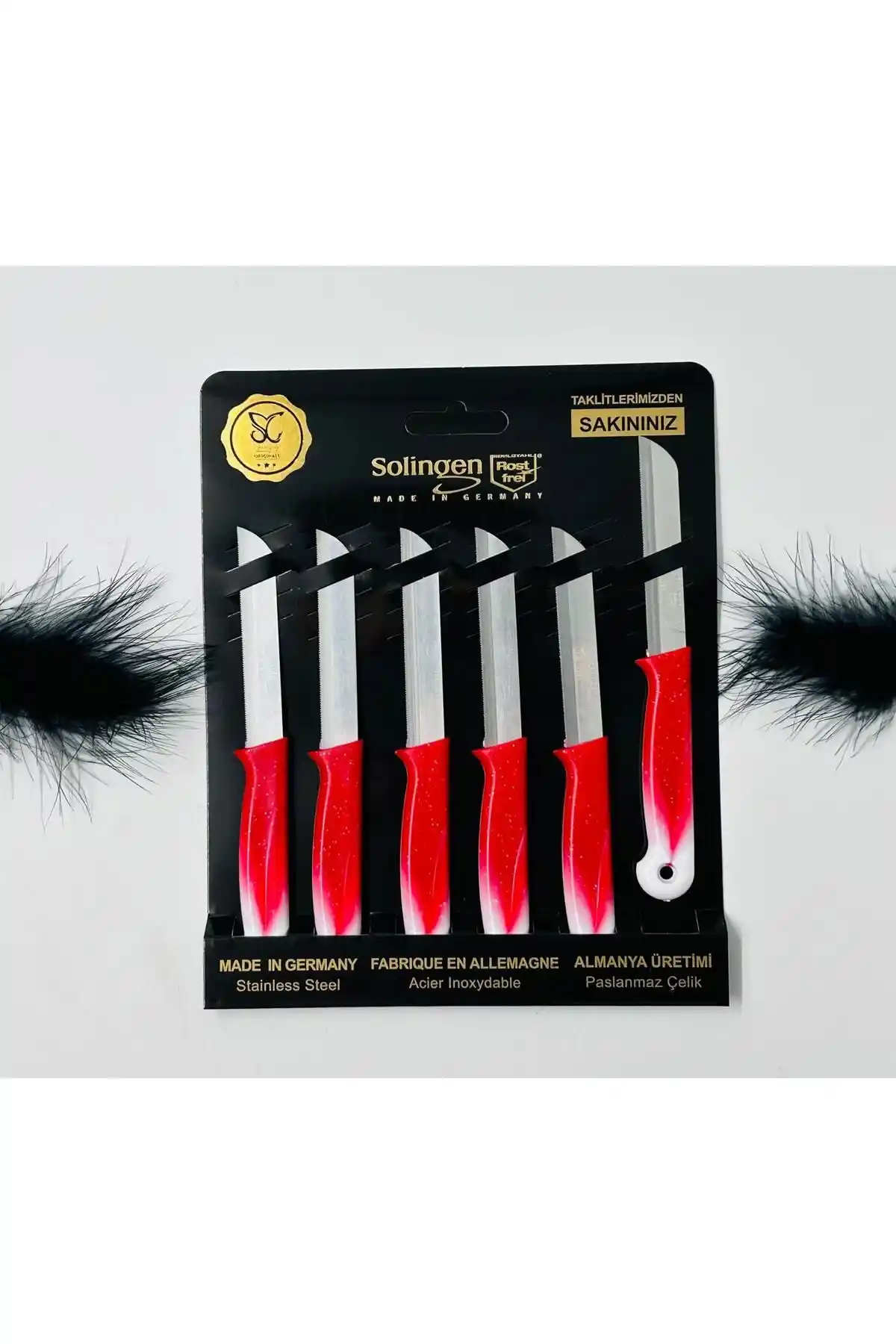 Solingen 6'lı Kırmızı Beyaz Simli Mutfak Bıçak Seti Yüksek Performans ve Şıklık Sağlar