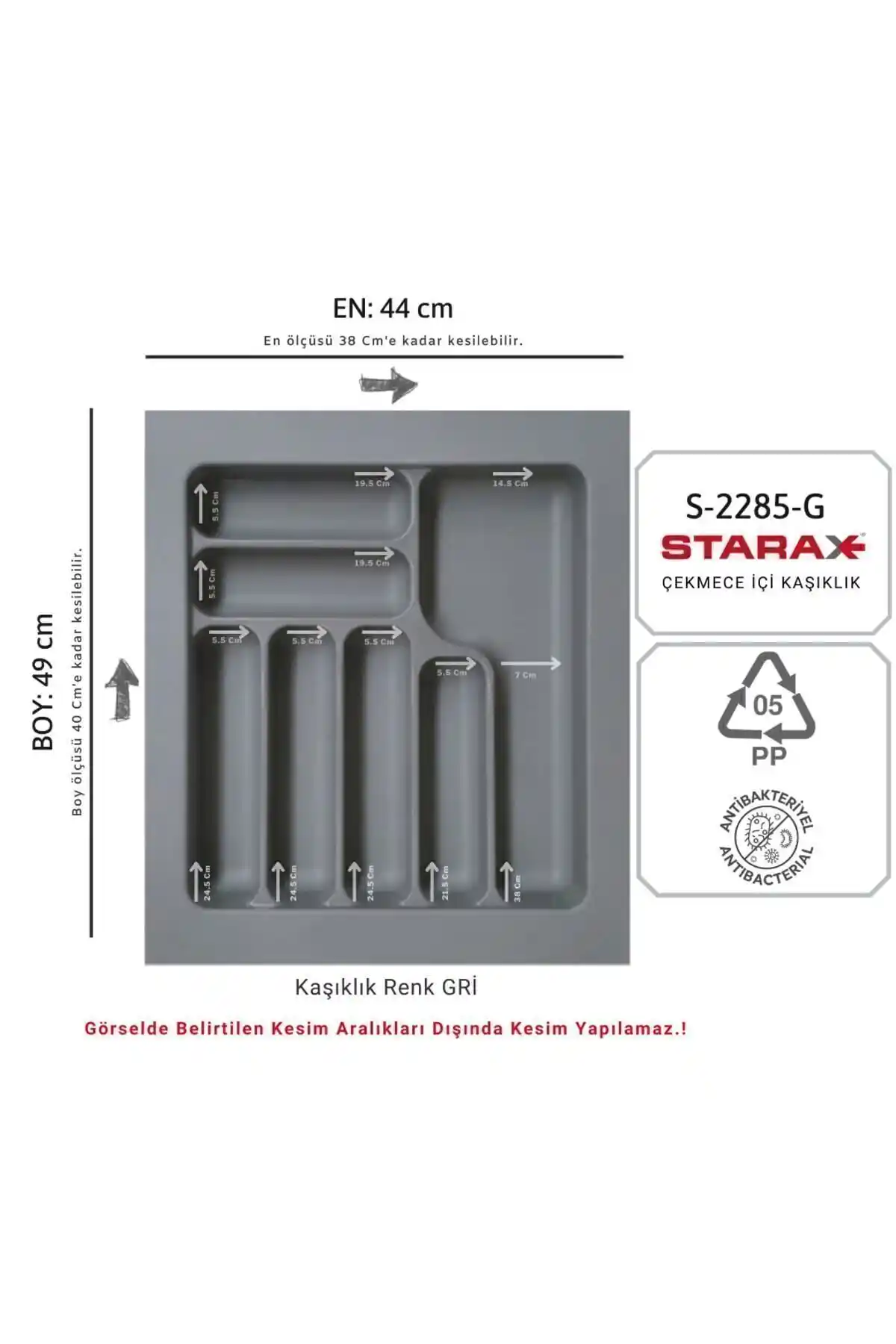 Starax S-2285-g Plastik Kaşıklık Modern ve Dayanıklı Çekmece Organizeri