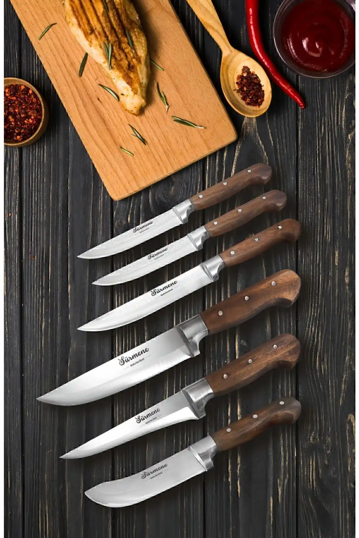 Sürmene Altı Parça Mutfak Bıçak Seti: Dayanıklı ve Keskin Paslanmaz Çelik Tasarım