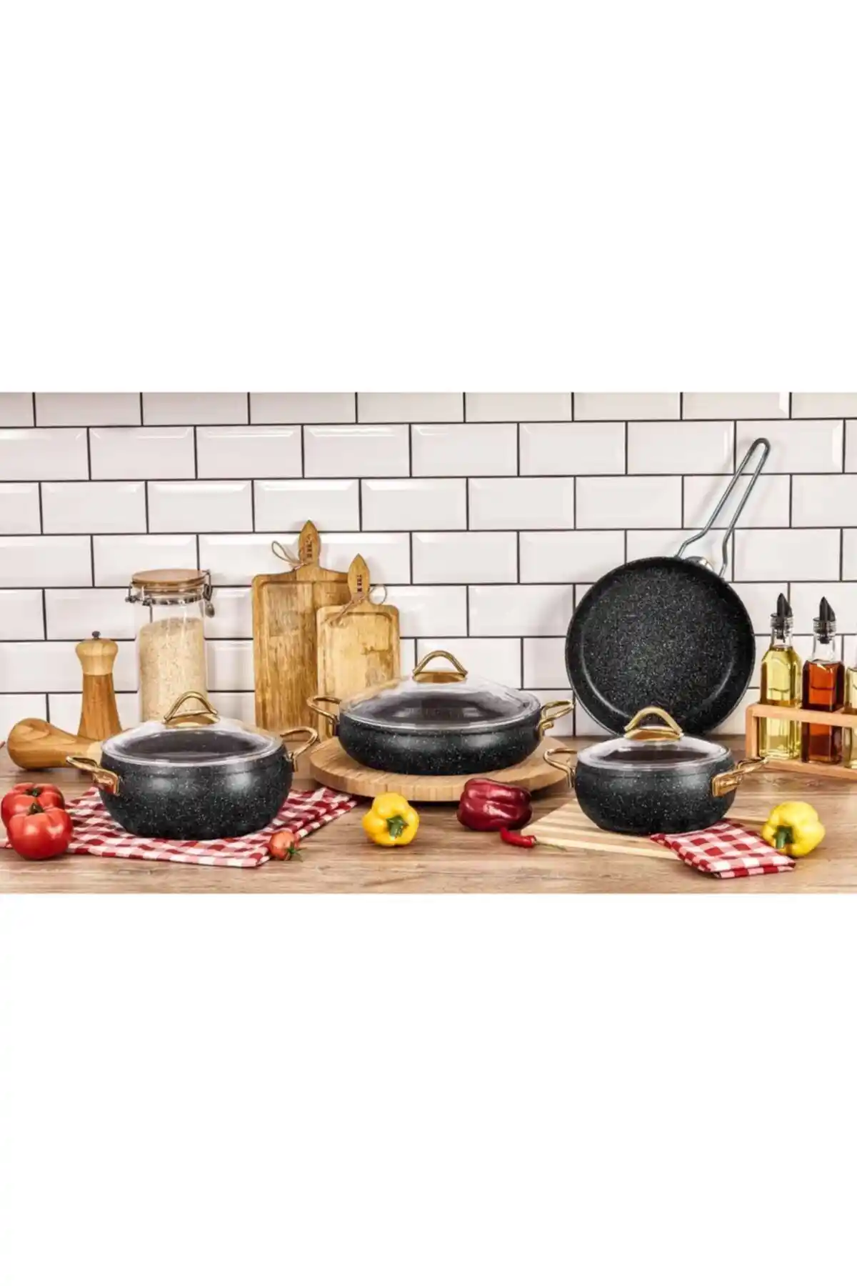 Taç Luna 4'lü 7 Parça Granit Tencere Seti ile Mutfakta Şıklık ve Fonksiyonellik