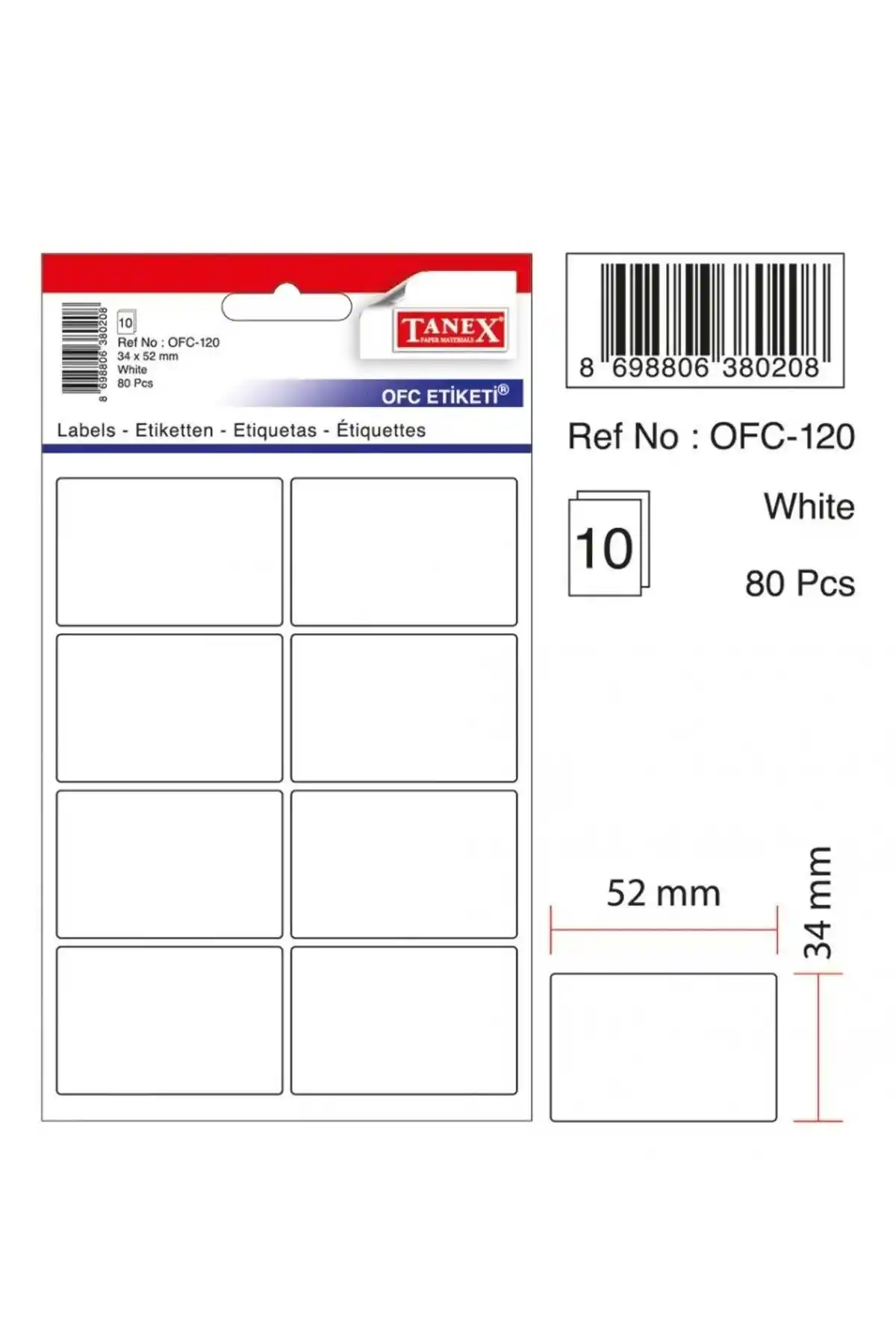 Tanex Beyaz Etiket 52x34 Mm Ofis ve Endüstriyel Kullanım İçin Dayanıklı Etiket