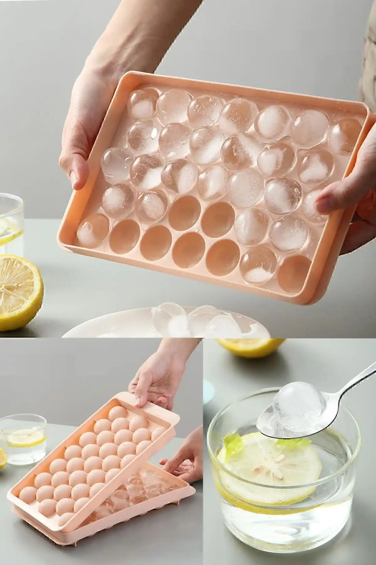 Valletta Pumo Pembe 33 Bölmeli Kapaklı Küre Buz Kalıbı Modern ve Şık Tasarım