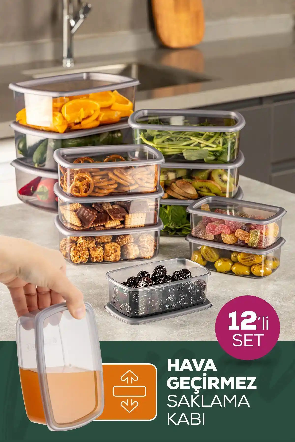 Vienev 12'li Hava Geçirmez Saklama Kabı Seti Modern ve Fonksiyonel Mutfak Çözümü