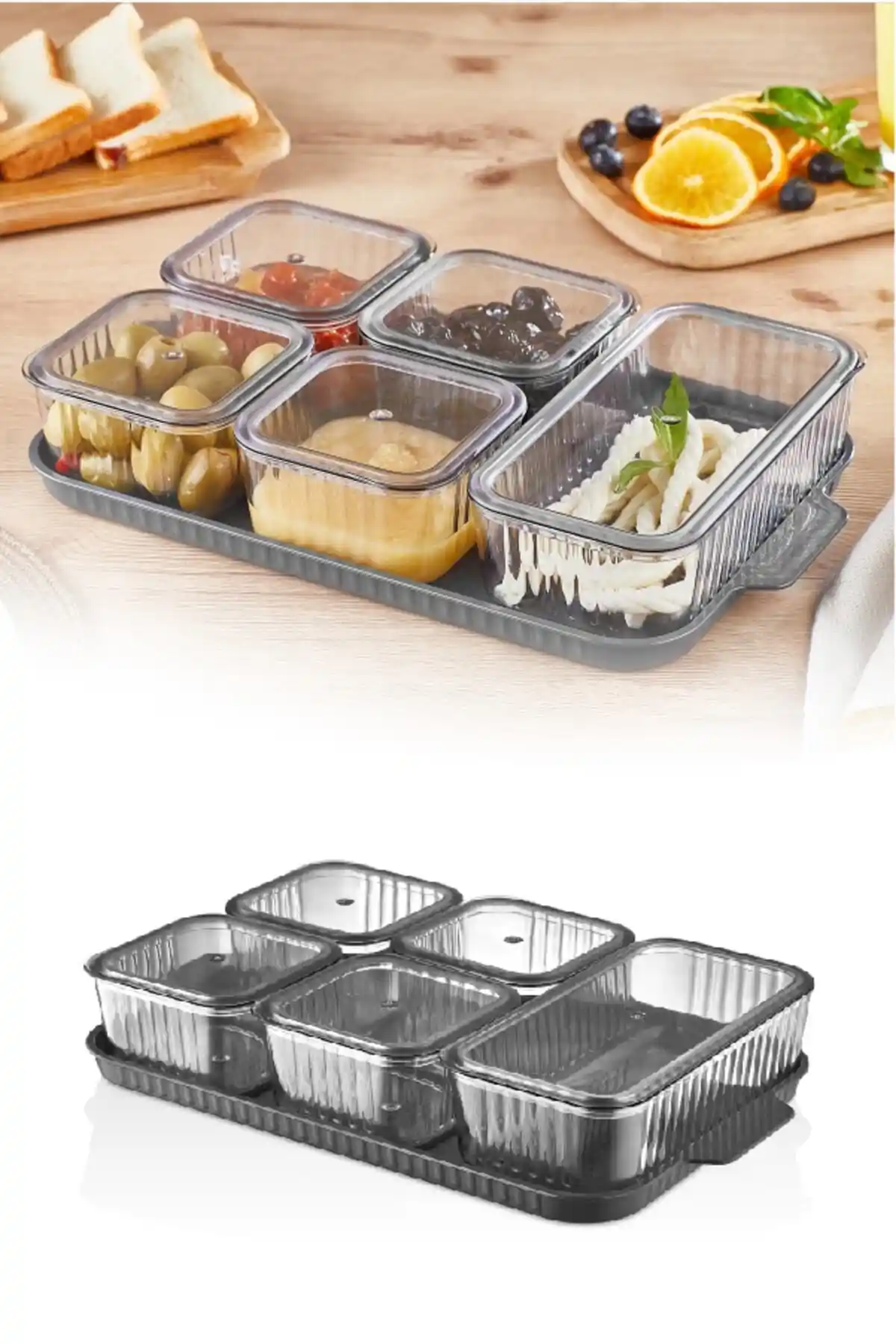 Vienev 6 Kare Bölmeli Kapaklı Kahvaltılık Seti Akıllı ve Şık Tasarımıyla Günlük Kullanıma Uygun