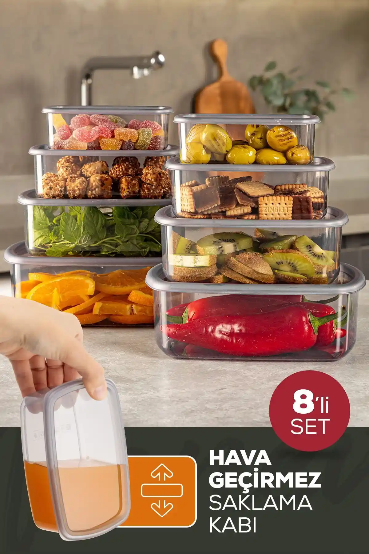 Vienev 8'li Hava Geçirmez Saklama Kabı Seti ile Mutfağınızı Düzenleyin