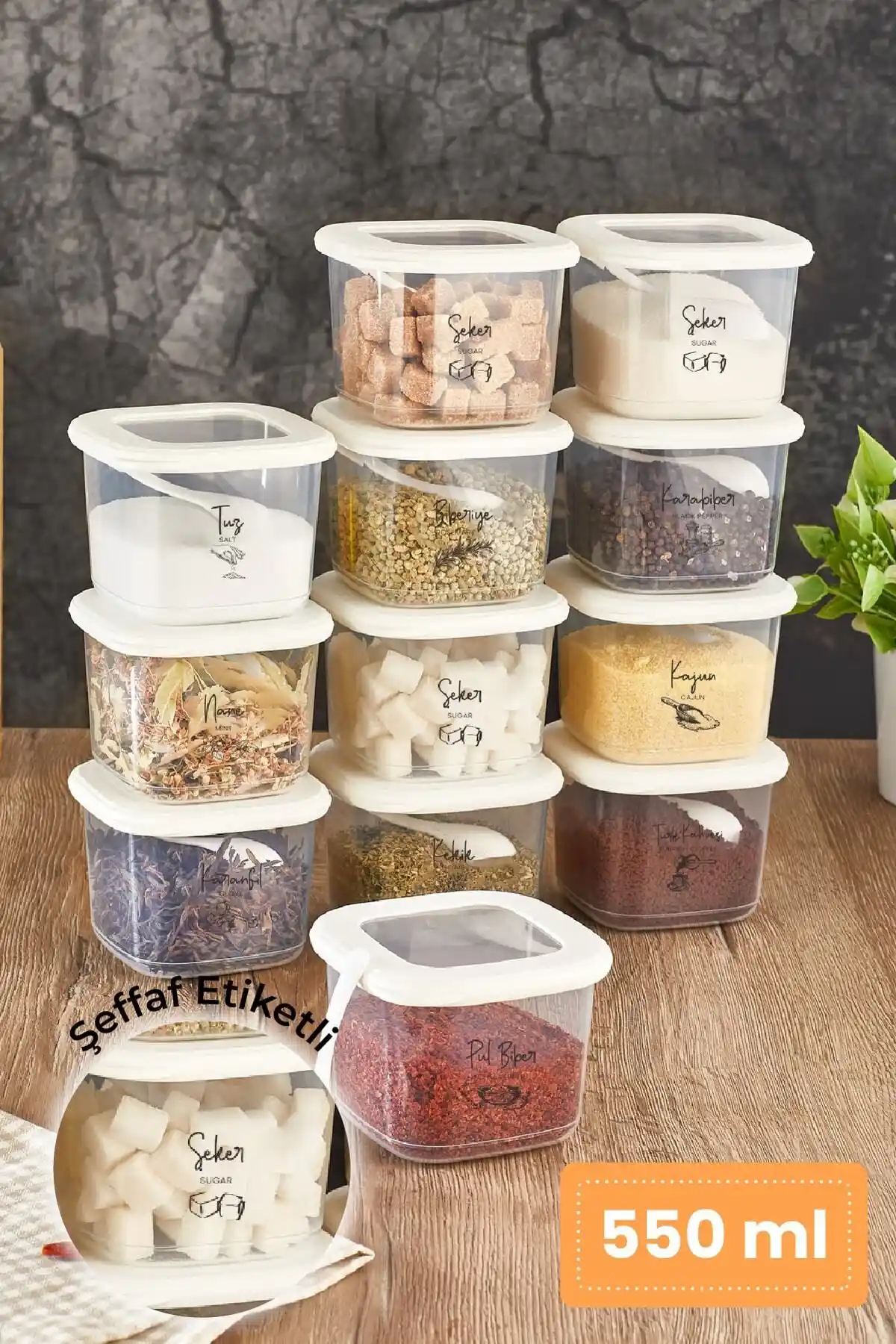 Vienev Siyah Serigrafi Etiketli Kaşıklı Foly Erzak Saklama Kabı 12'li Set ile Mutfak Düzeni Sağlamanın Pratik Yolu