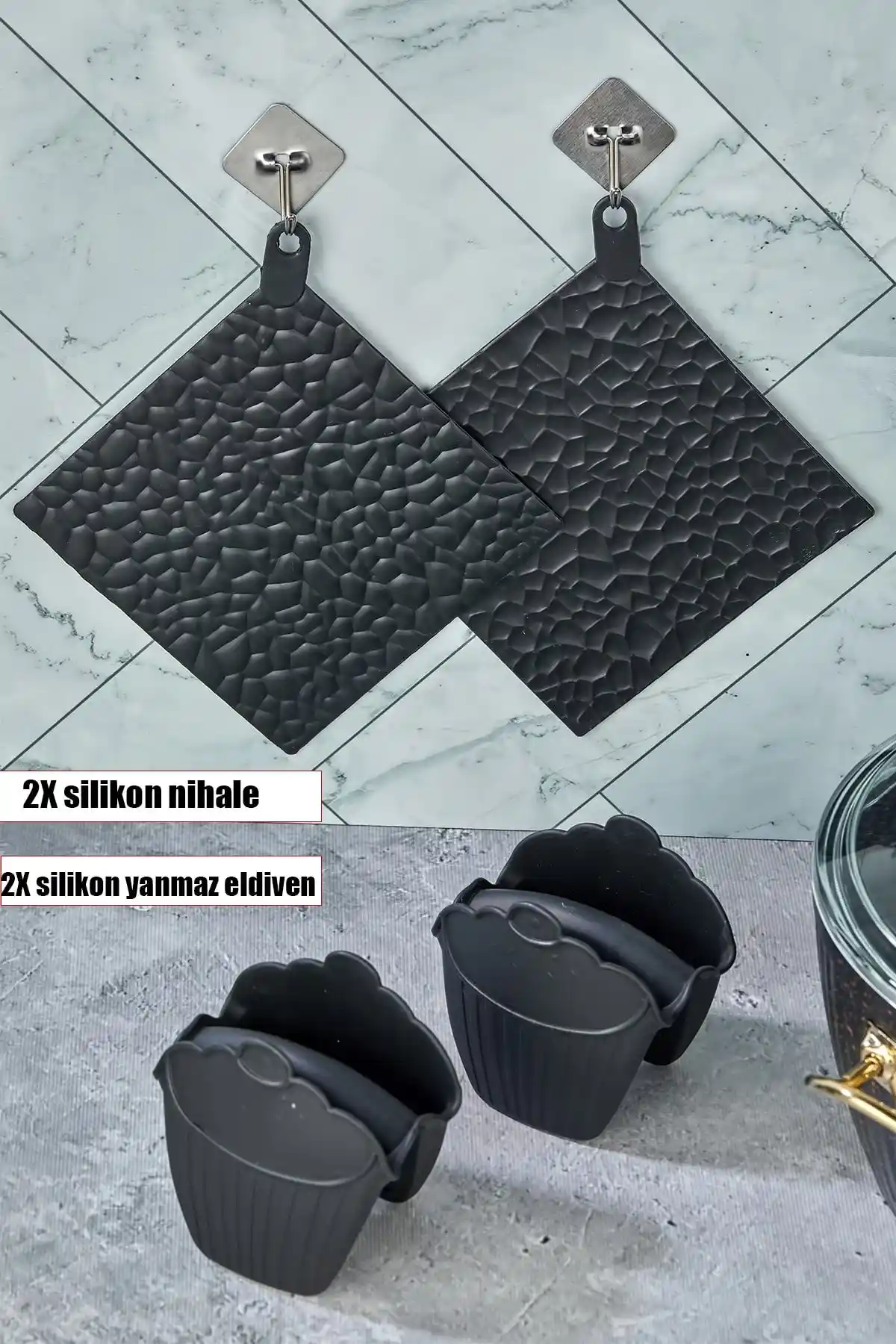 Vipgross 4'lü Silikon Nihale ve Eldiven Seti Modern ve Dayanıklı Mutfak Aksesuarları