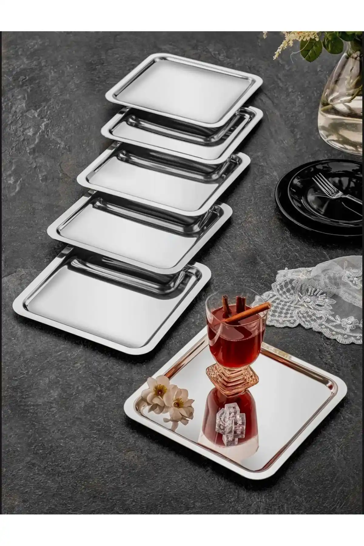 Vipkitchen 6'lı Kare Servis Tepsisi Seti Modern ve Dayanıklı Mutfak Aksesuarı