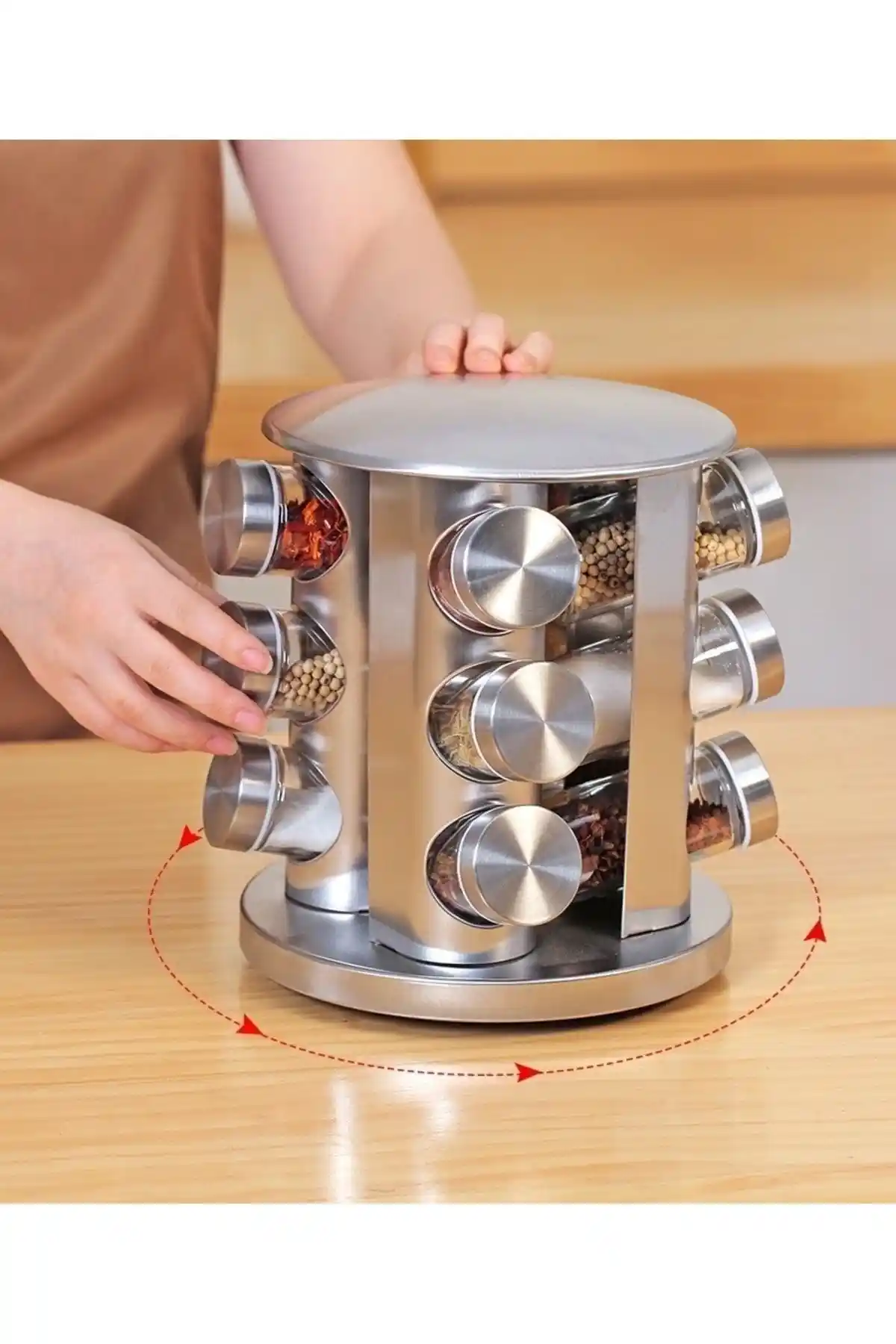 Vivien Home 12'li Dönerli Metal Baharatlık Seti ile Mutfakta Düzen ve Estetik Sağlayın