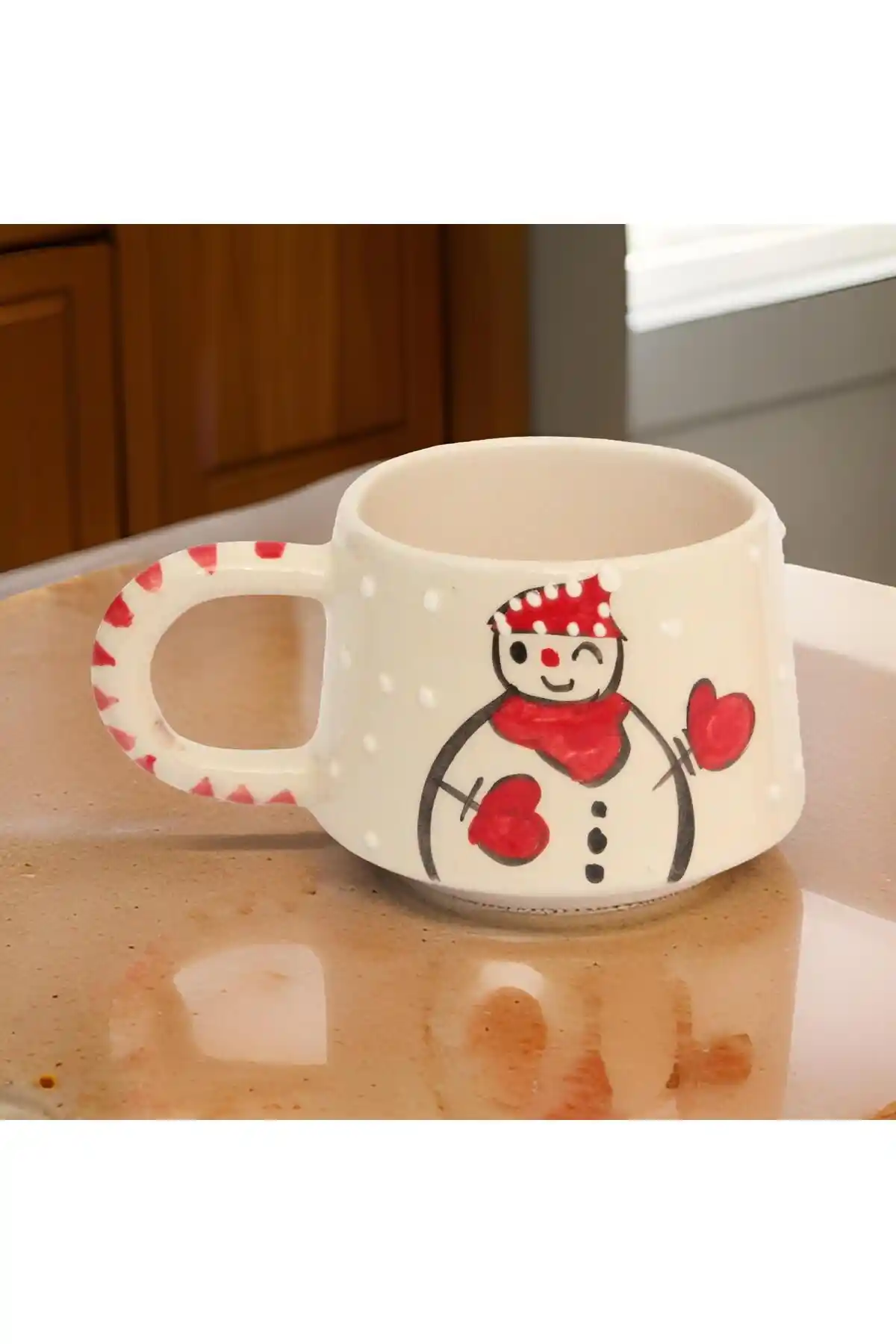 Yılbaşı Temalı El İşi Seramik Kupa Bardak, Kış ve Hediyelik Kullanım İçin Uygun